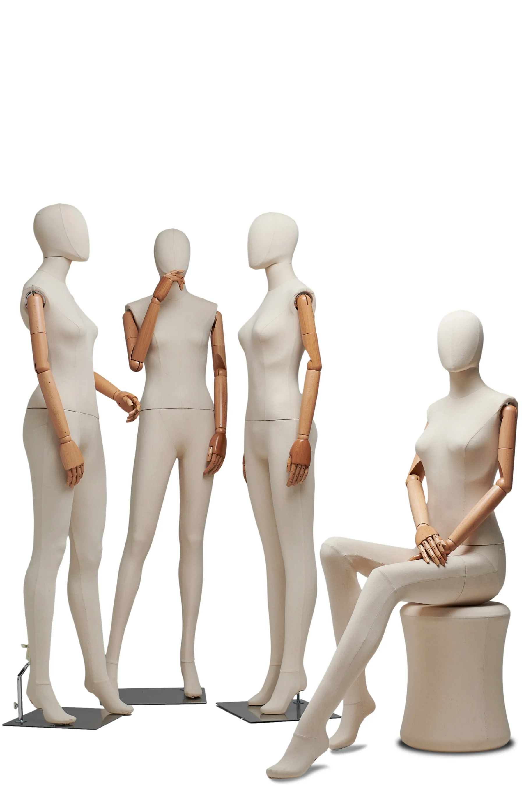 Female Fabric Wrapped Mannequin in Standing or Sitting Pose w/ Articulating Arms (WP Series) - Image 48