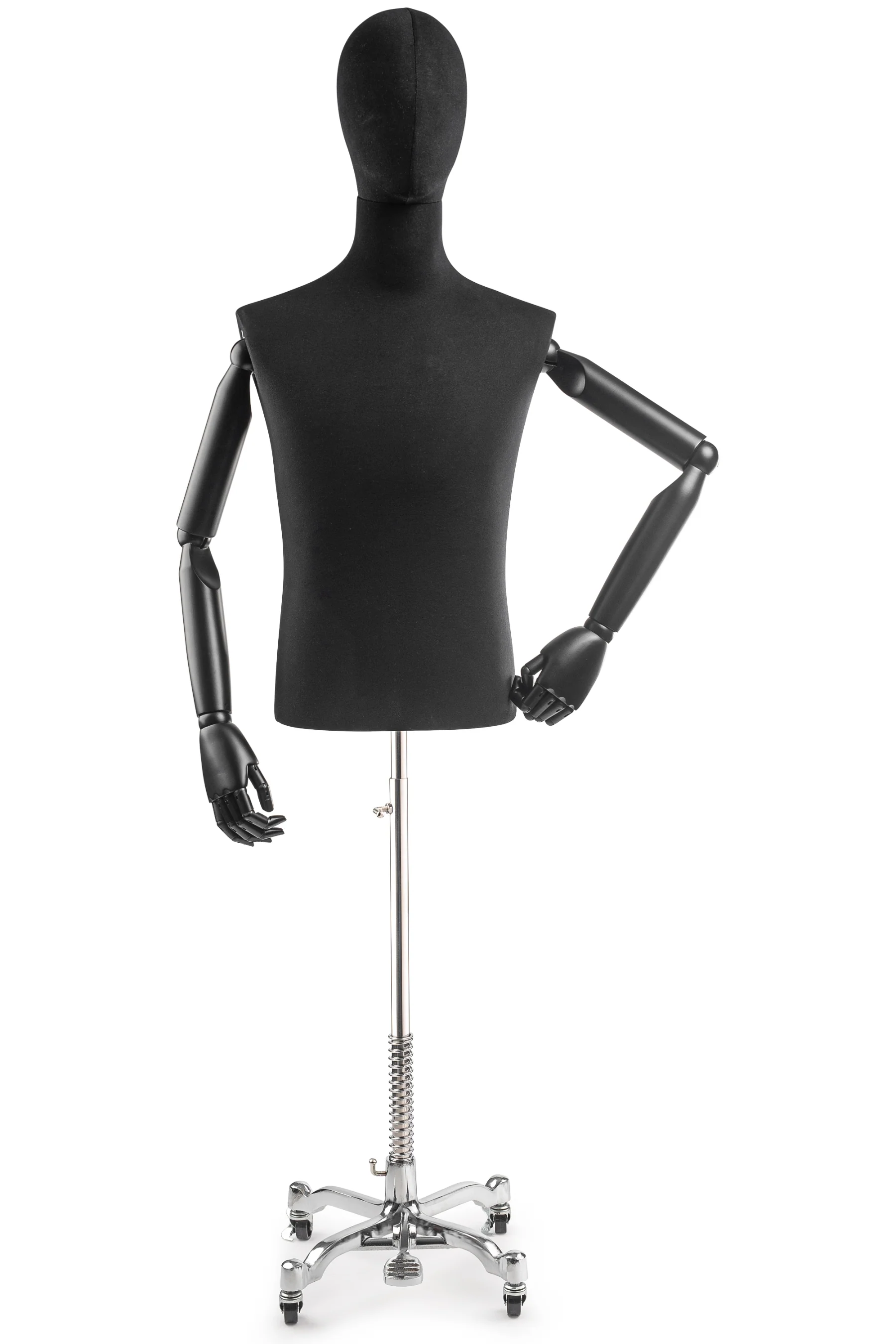 Male Display Dress Form on Metal Rolling Base (Head & Arms Version) - Image 10