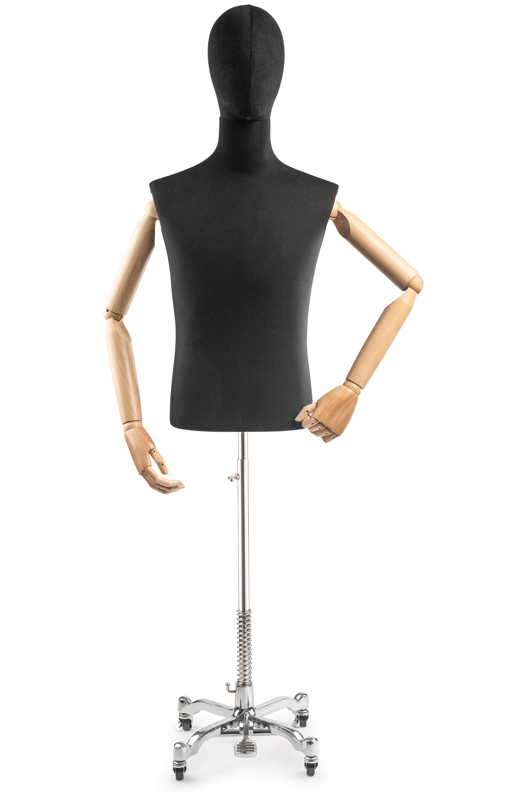 Male Display Dress Form on Metal Rolling Base (Head & Arms Version) - Image 11