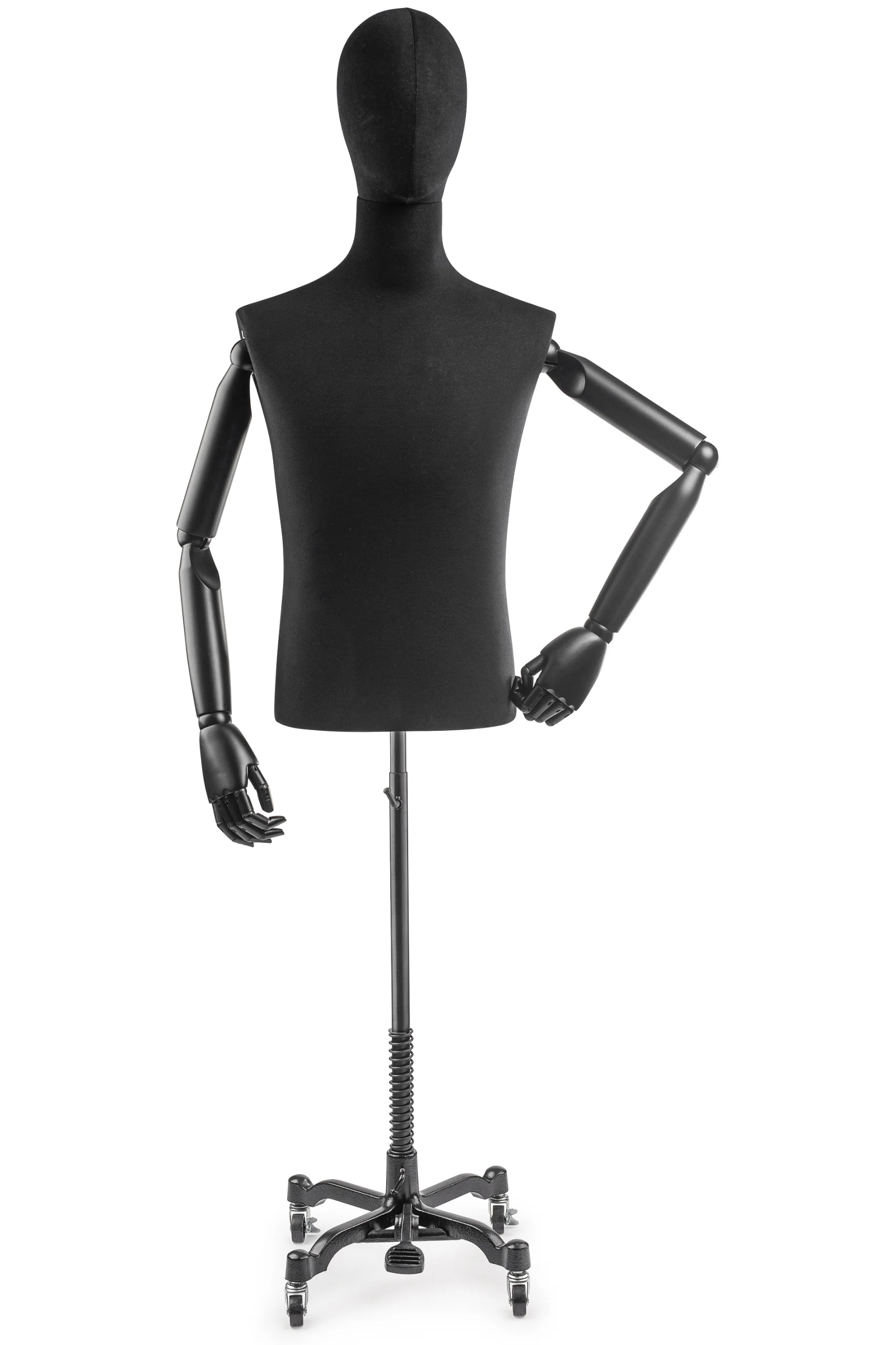 Male Display Dress Form on Metal Rolling Base (Head & Arms Version) - Image 13