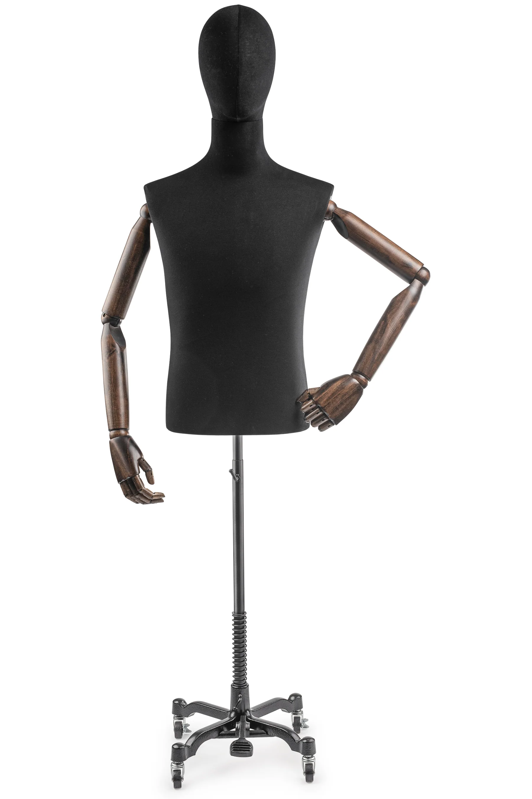 Male Display Dress Form on Metal Rolling Base (Head & Arms Version) - Image 14