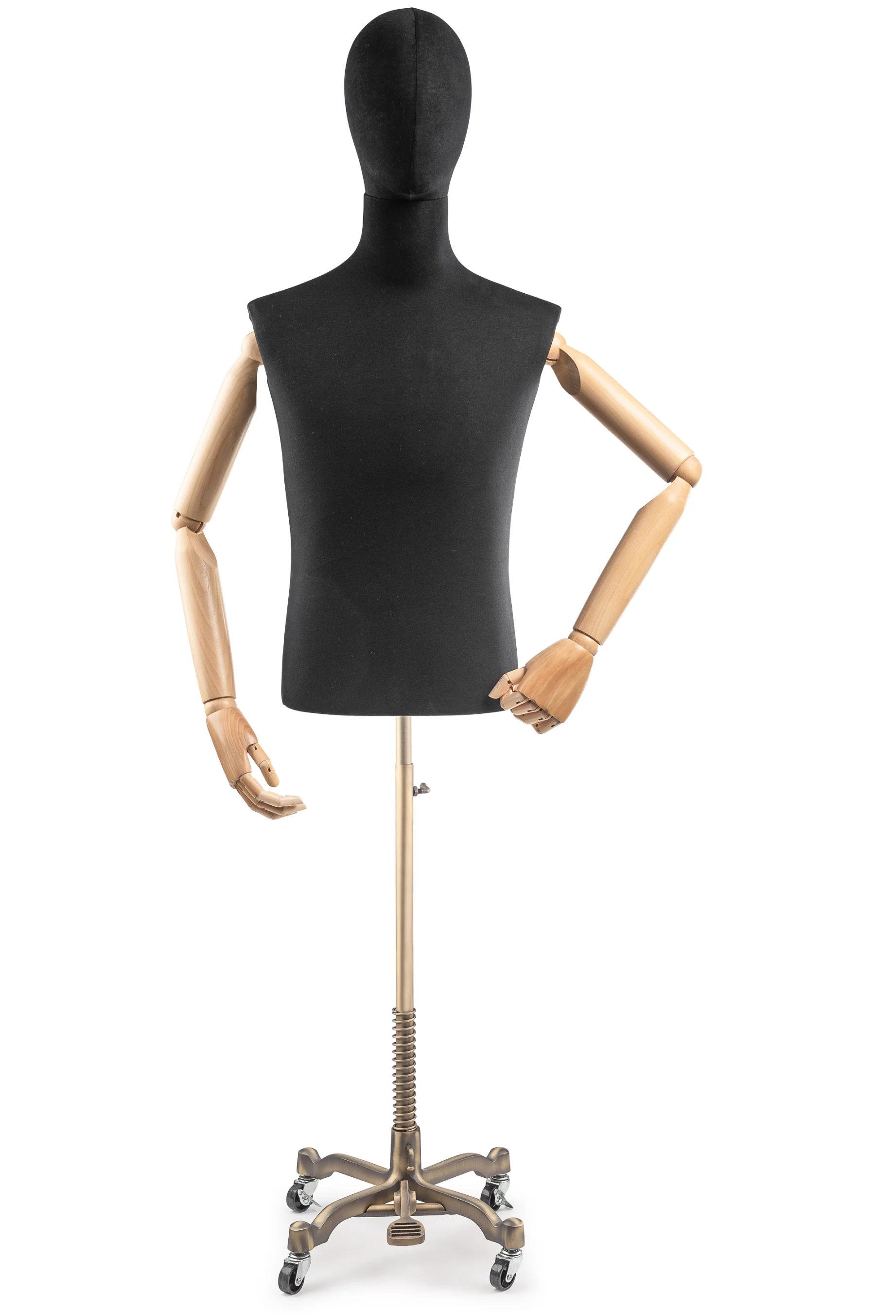 Male Display Dress Form on Metal Rolling Base (Head & Arms Version) - Image 9