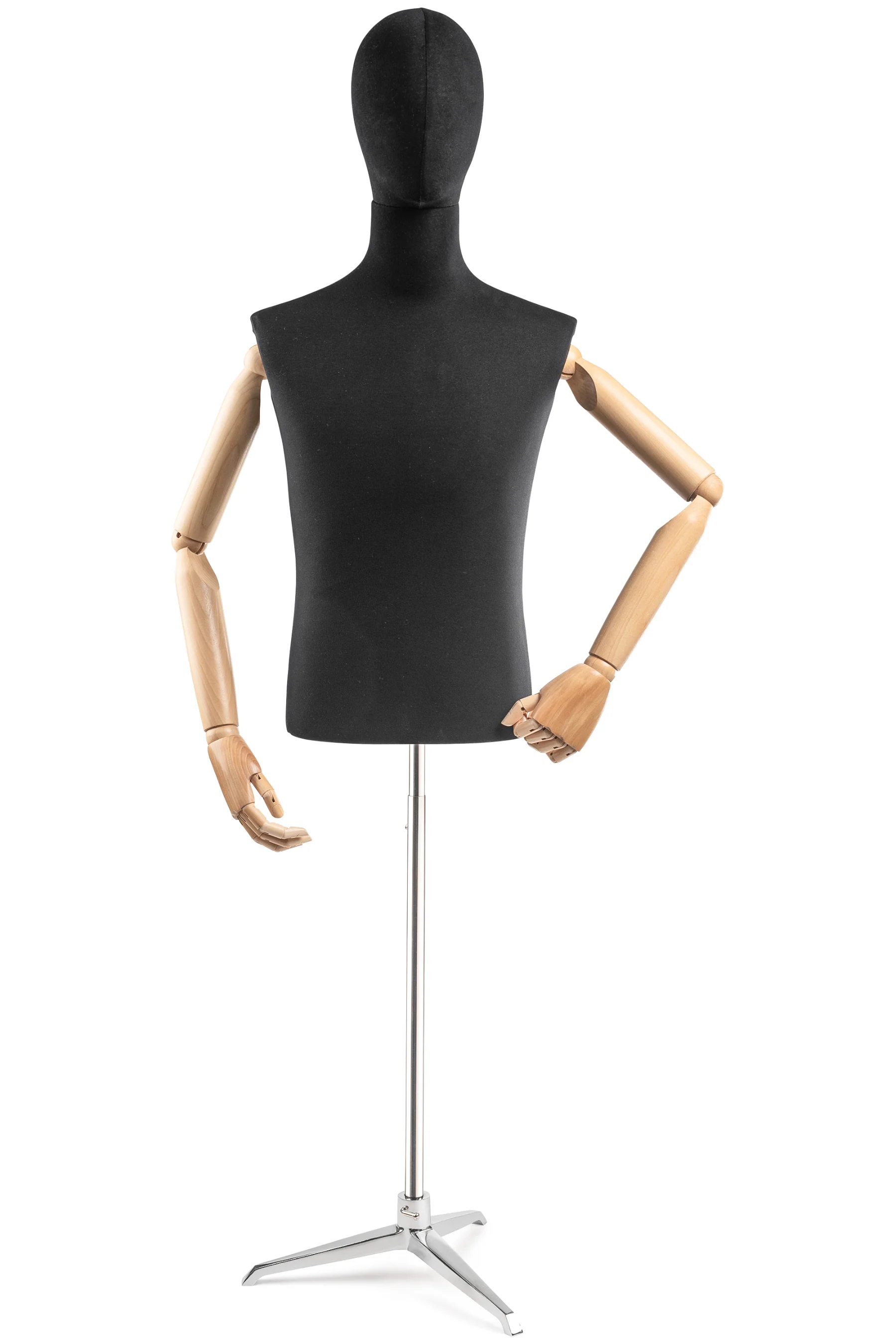 Male Display Dress Form on Metal Tripod Base (Head & Arms Version) - Image 11