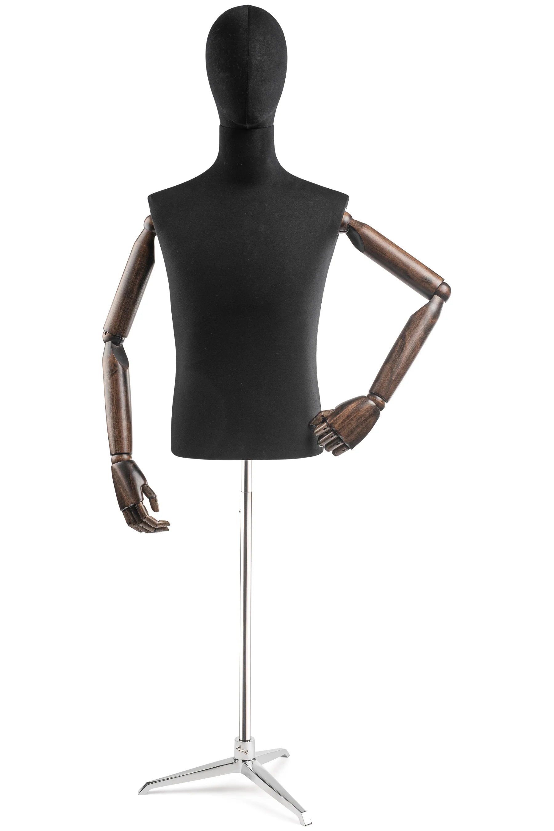 Male Display Dress Form on Metal Tripod Base (Head & Arms Version) - Image 15