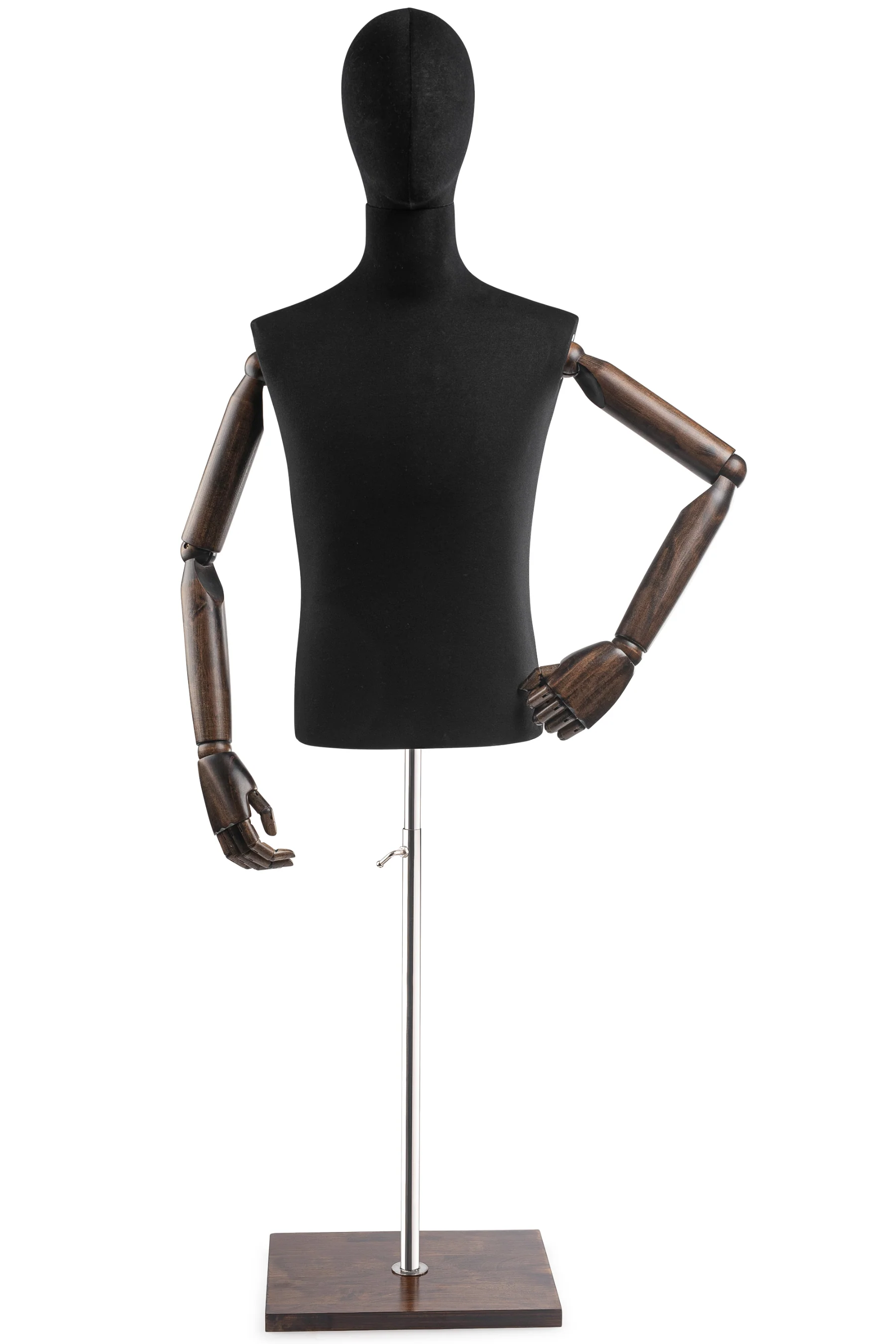 Male Display Dress Form on Wood Flat Base (Head & Arms Version) - Image 12