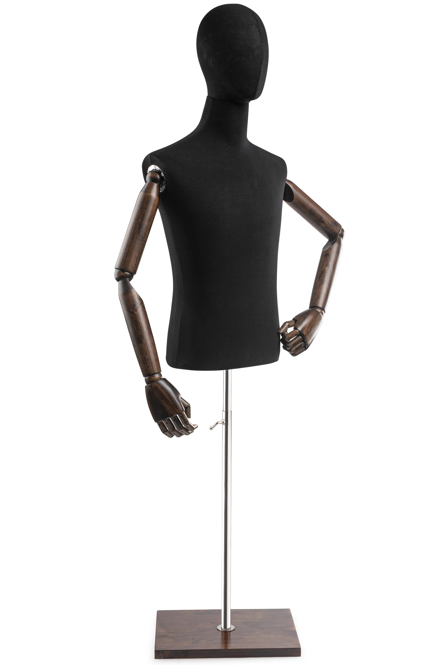 Male Display Dress Form on Wood Flat Base (Head & Arms Version) - Image 13