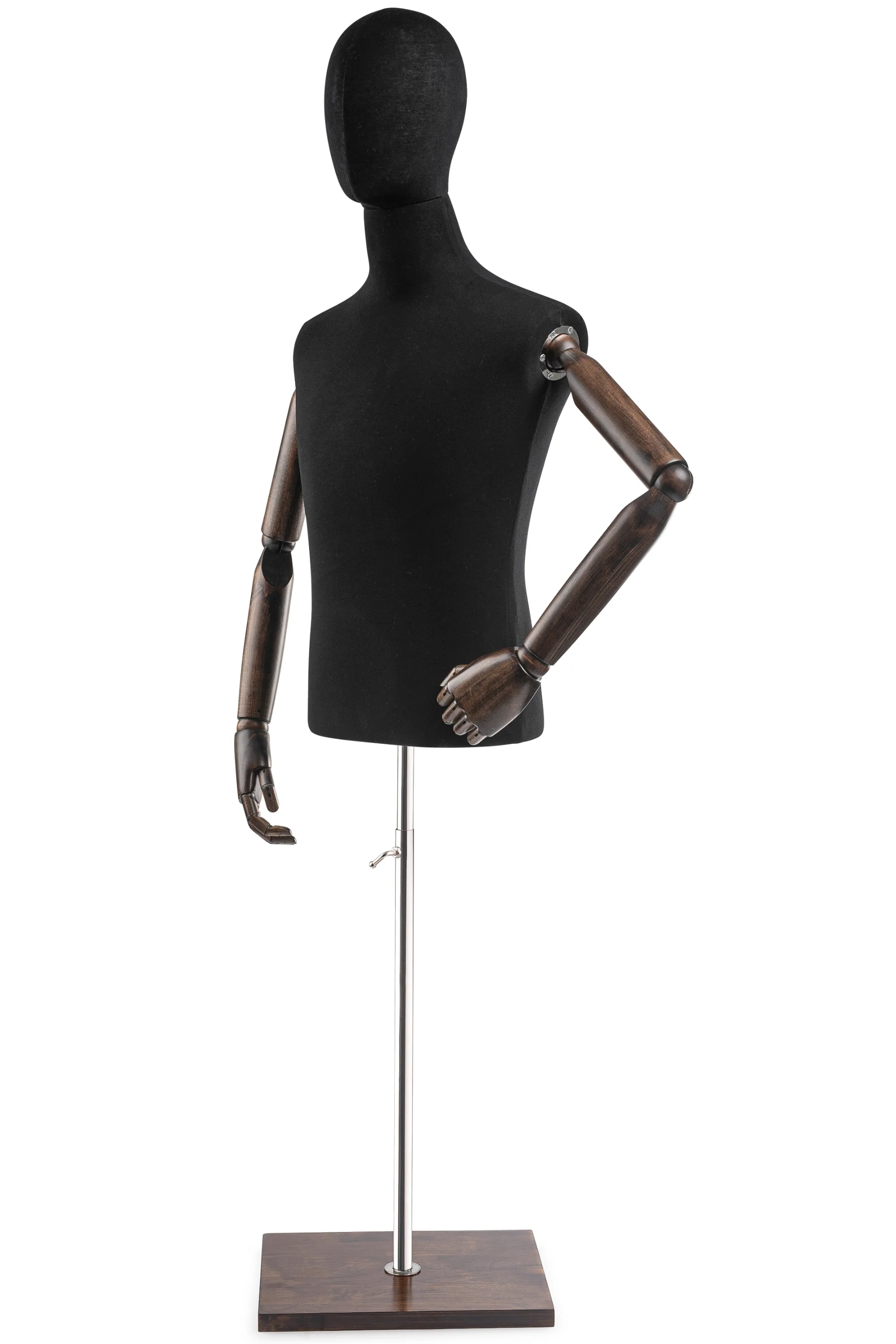 Male Display Dress Form on Wood Flat Base (Head & Arms Version) - Image 14