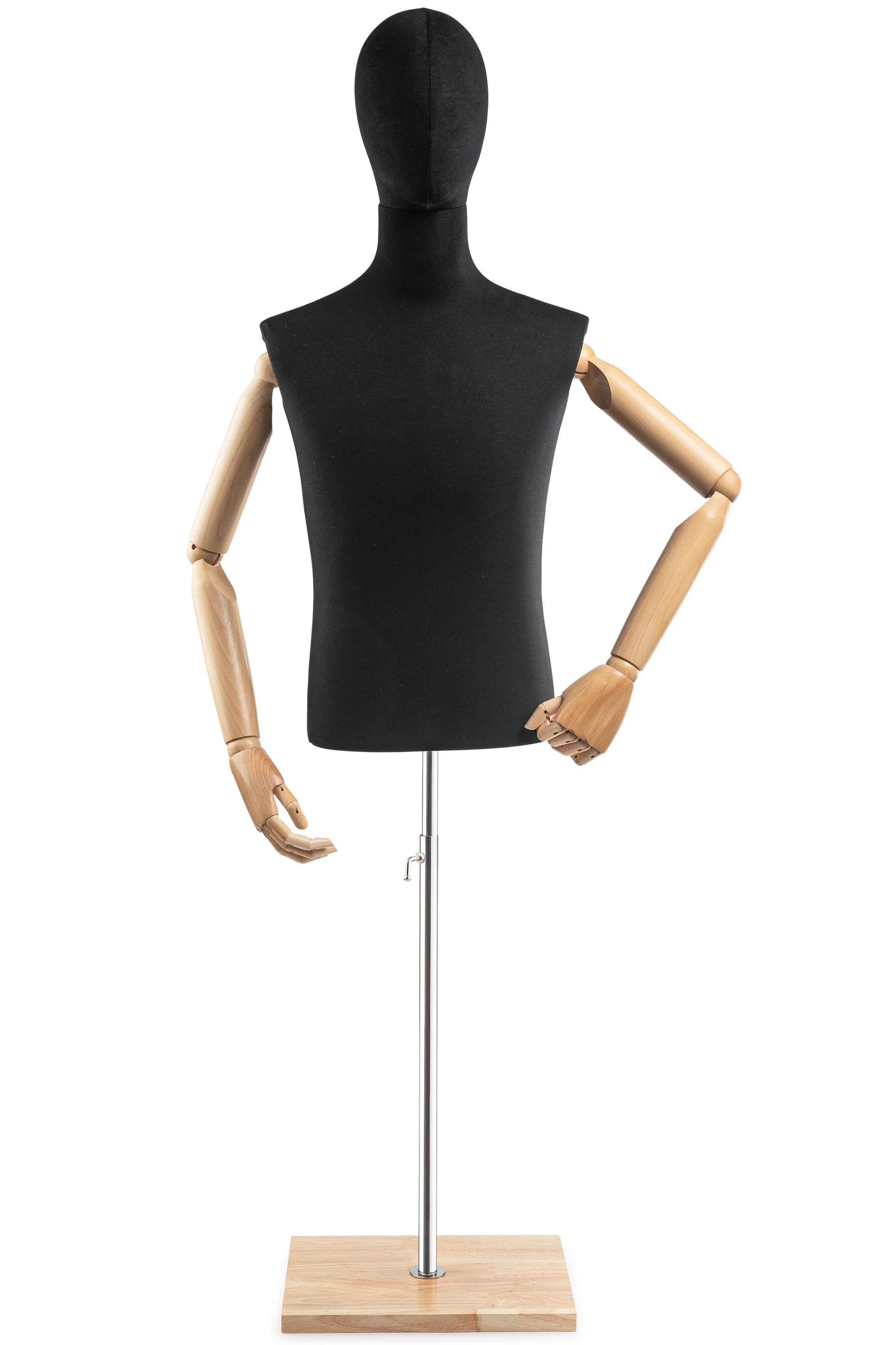 Male Display Dress Form on Wood Flat Base (Head & Arms Version) - Image 21