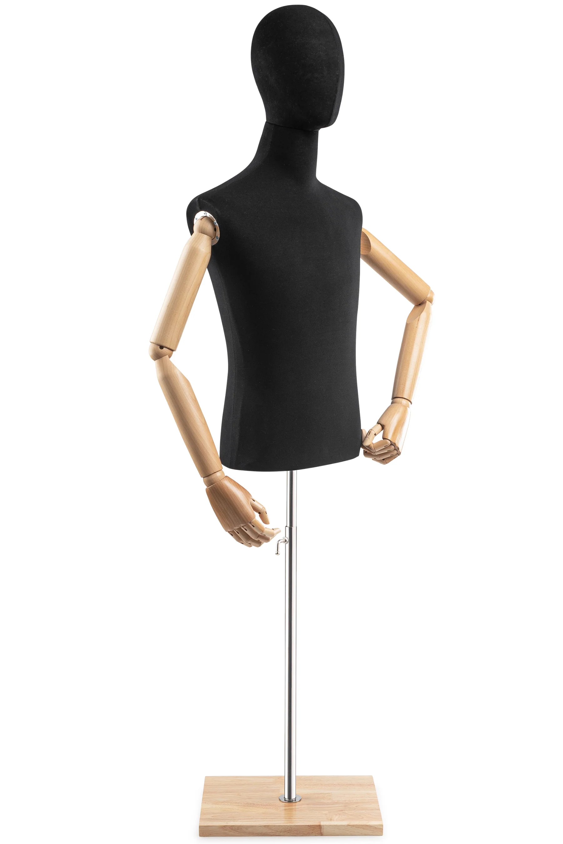 Male Display Dress Form on Wood Flat Base (Head & Arms Version) - Image 22