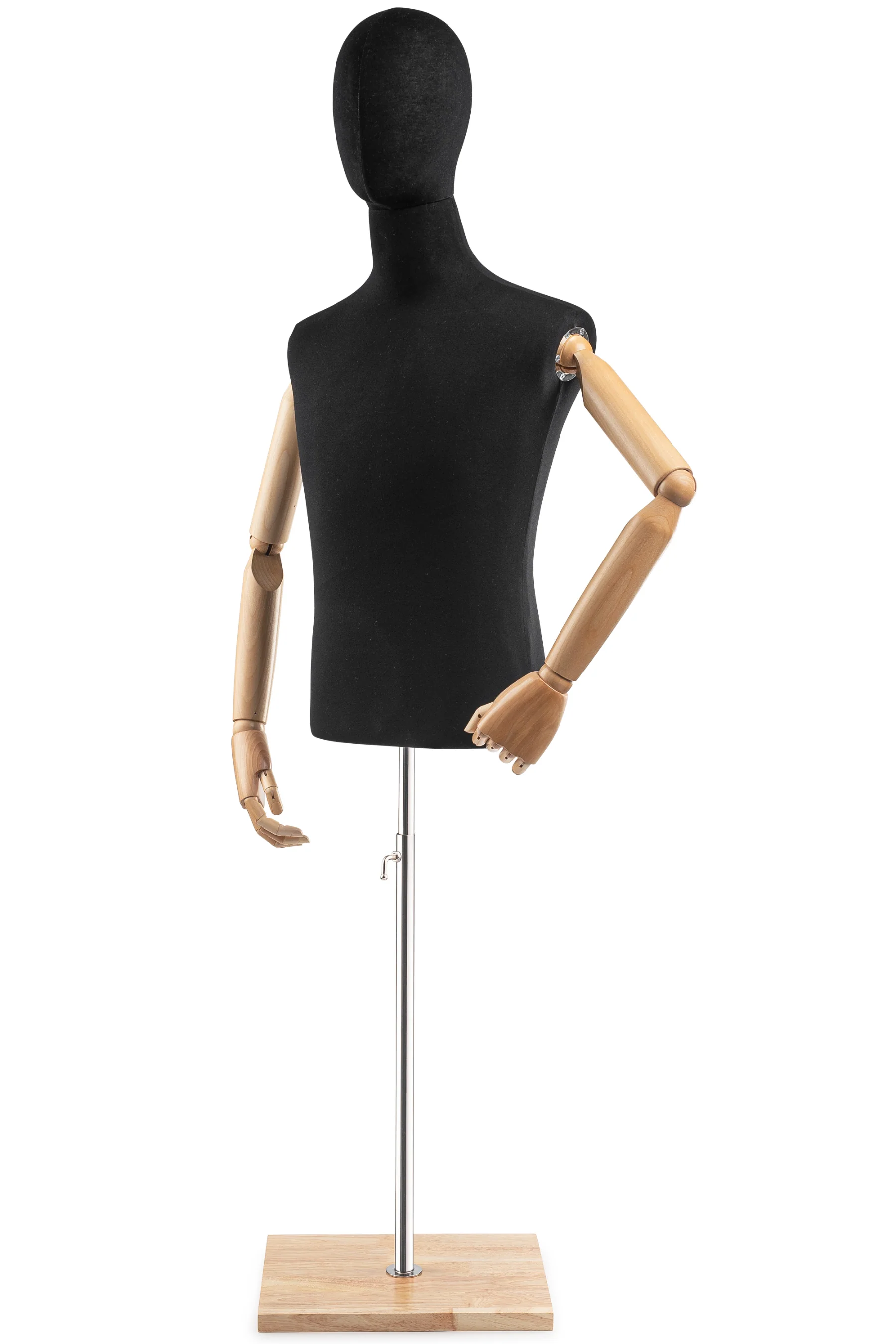 Male Display Dress Form on Wood Flat Base (Head & Arms Version) - Image 23