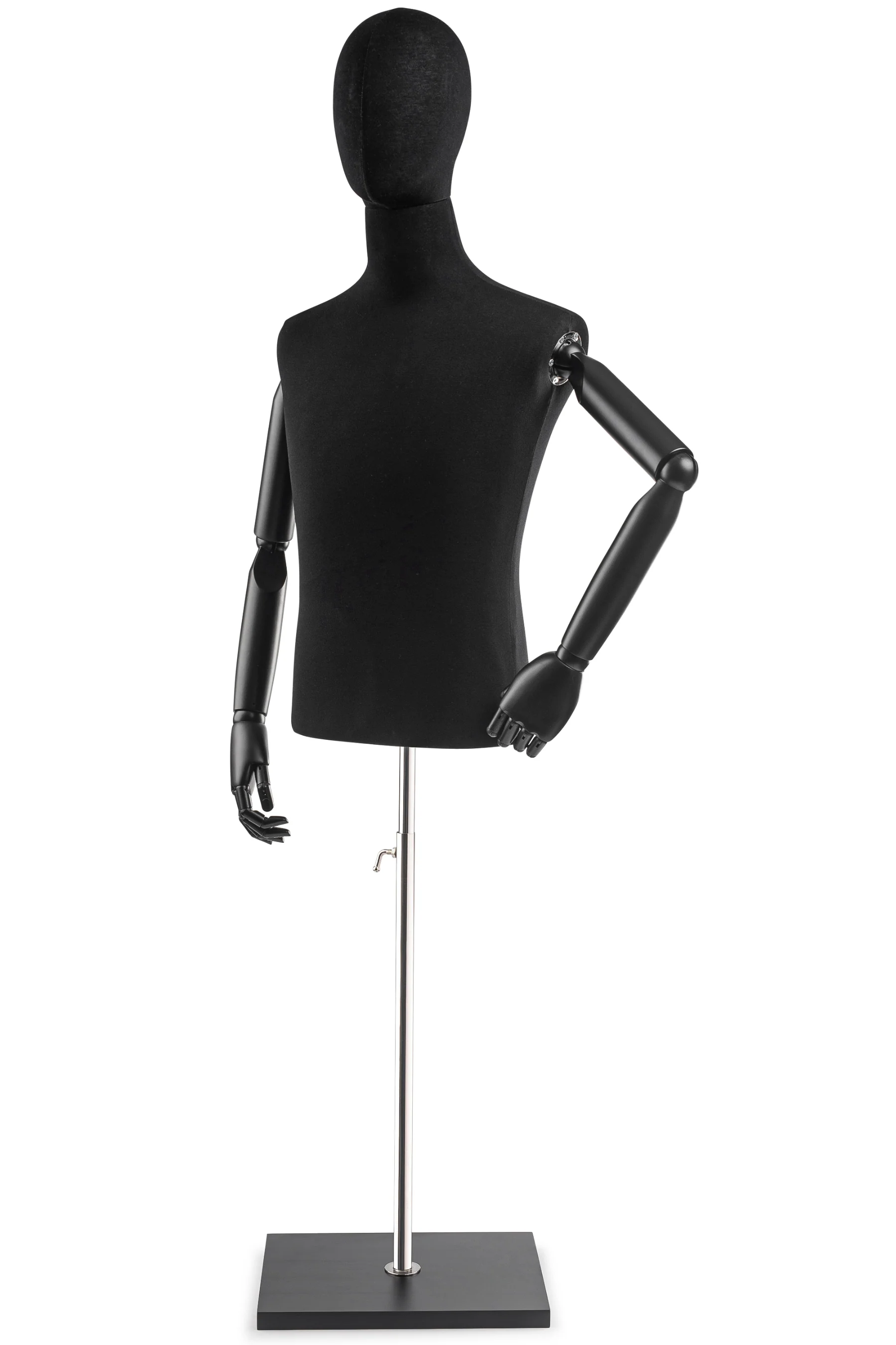 Male Display Dress Form on Wood Flat Base (Head & Arms Version) - Image 7