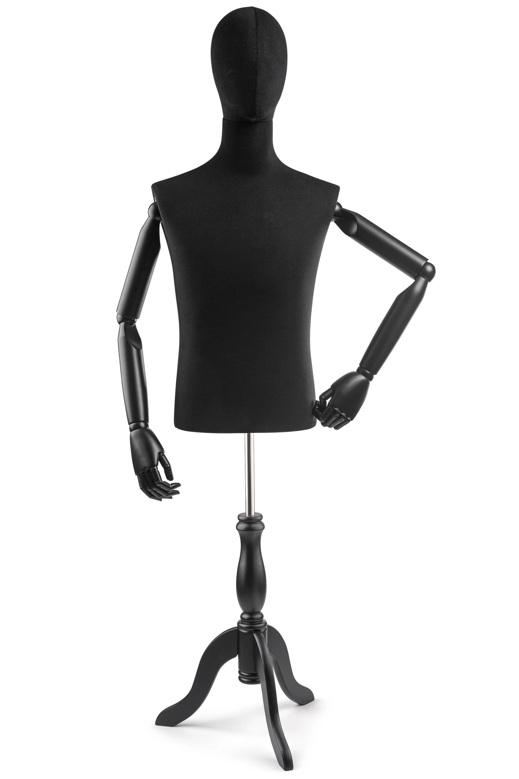 Male Display Dress Form on Wood Tripod Base (Head & Arms Version) - Image 10