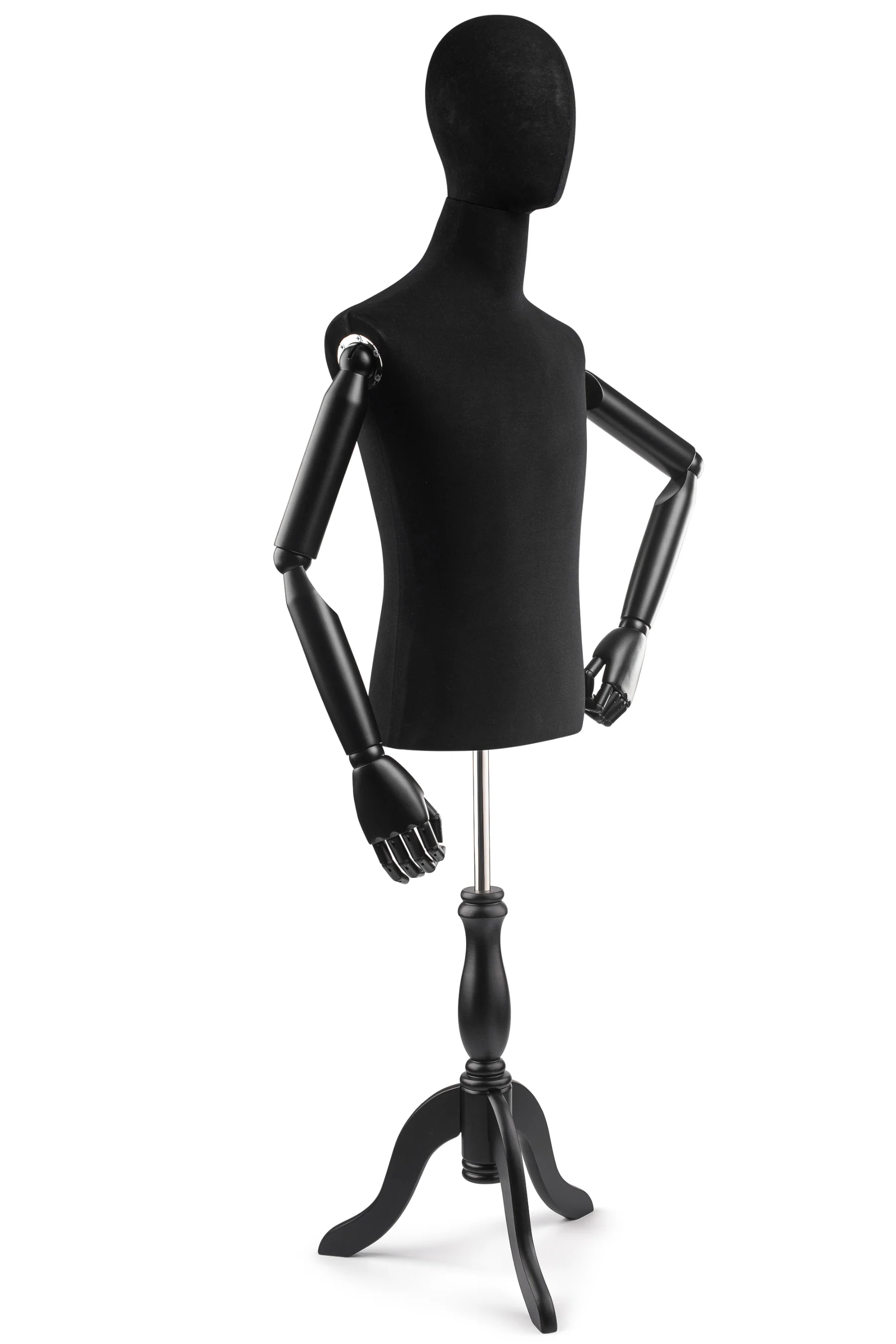 Male Display Dress Form on Wood Tripod Base (Head & Arms Version) - Image 11