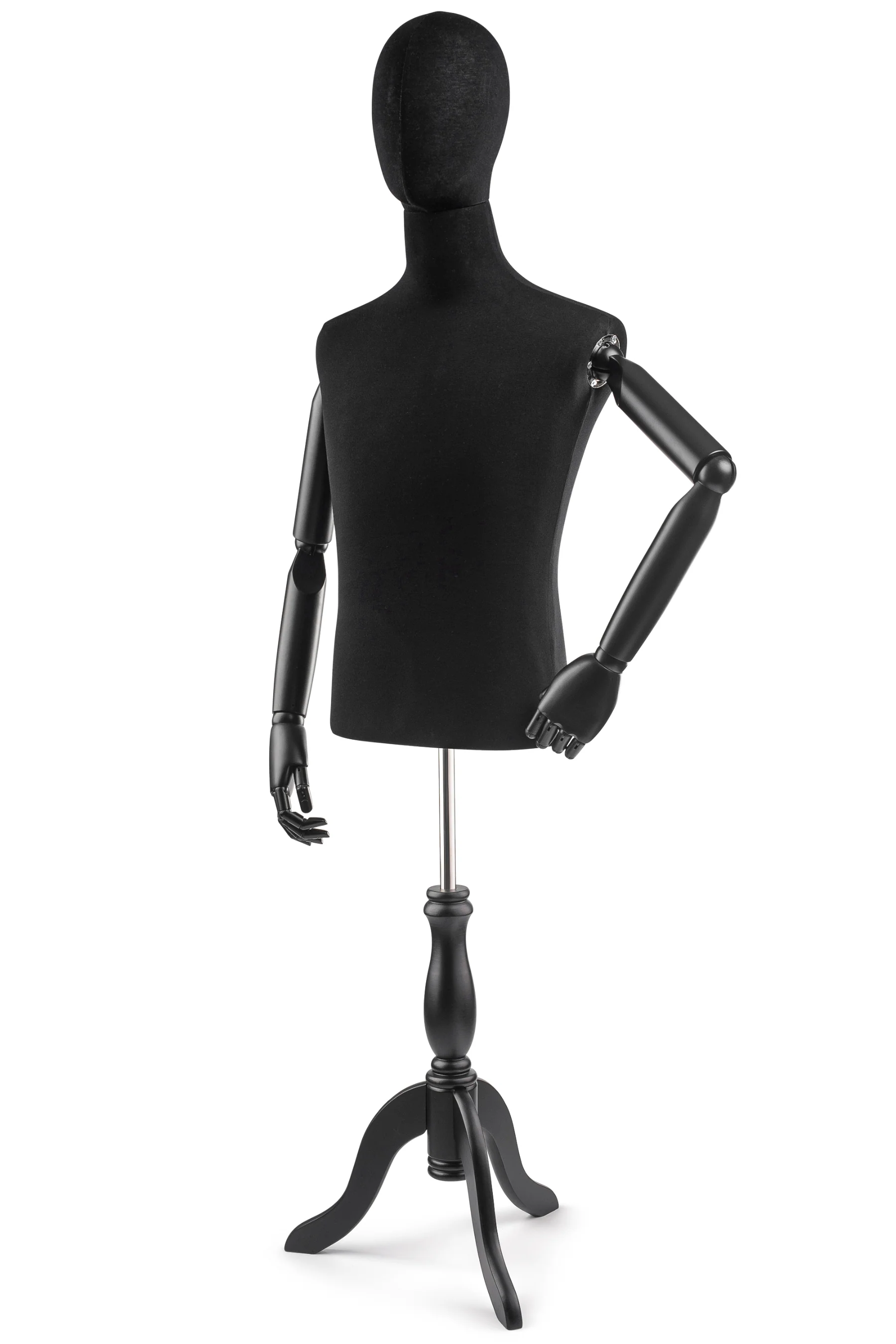 Male Display Dress Form on Wood Tripod Base (Head & Arms Version) - Image 15
