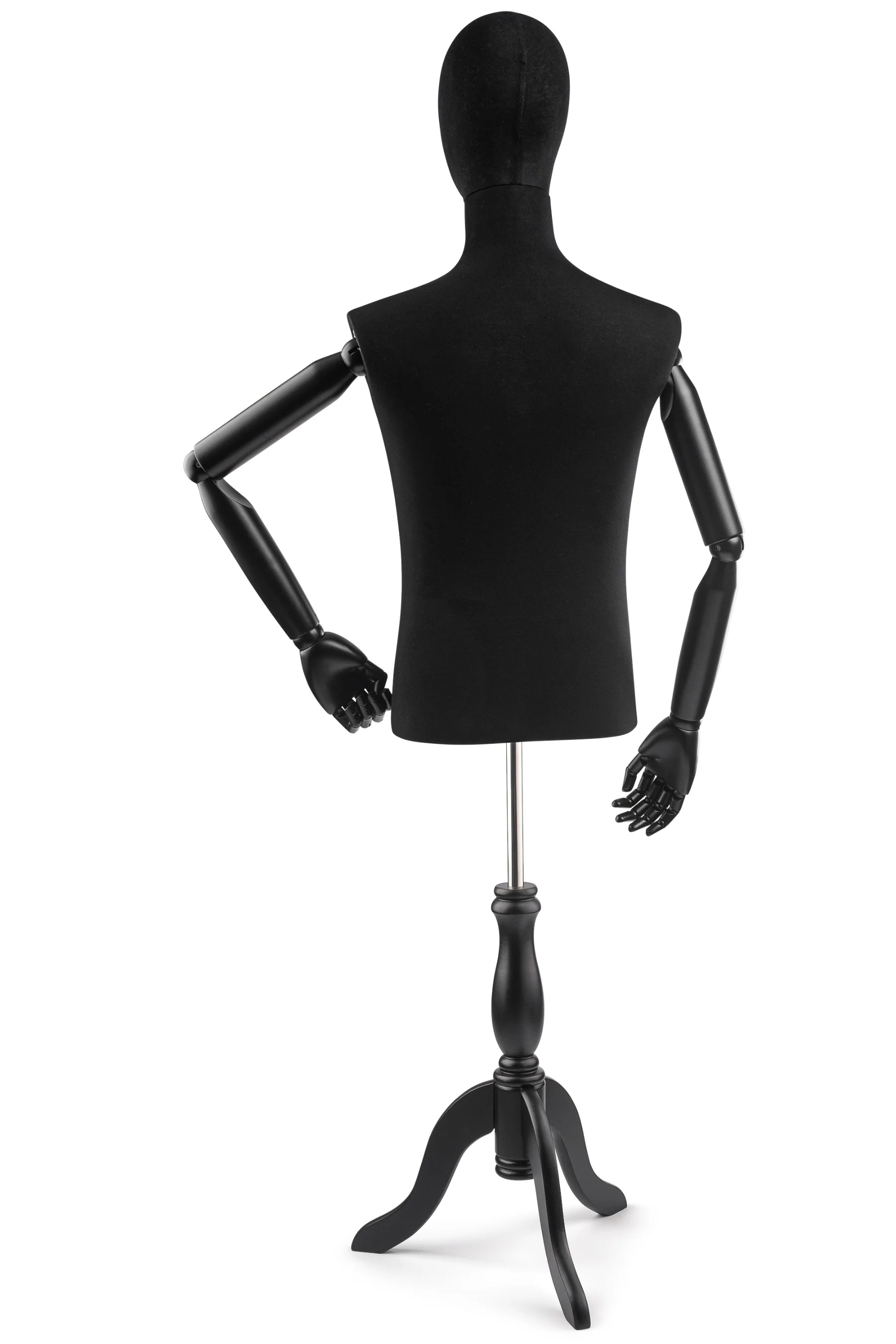 Male Display Dress Form on Wood Tripod Base (Head & Arms Version) - Image 17