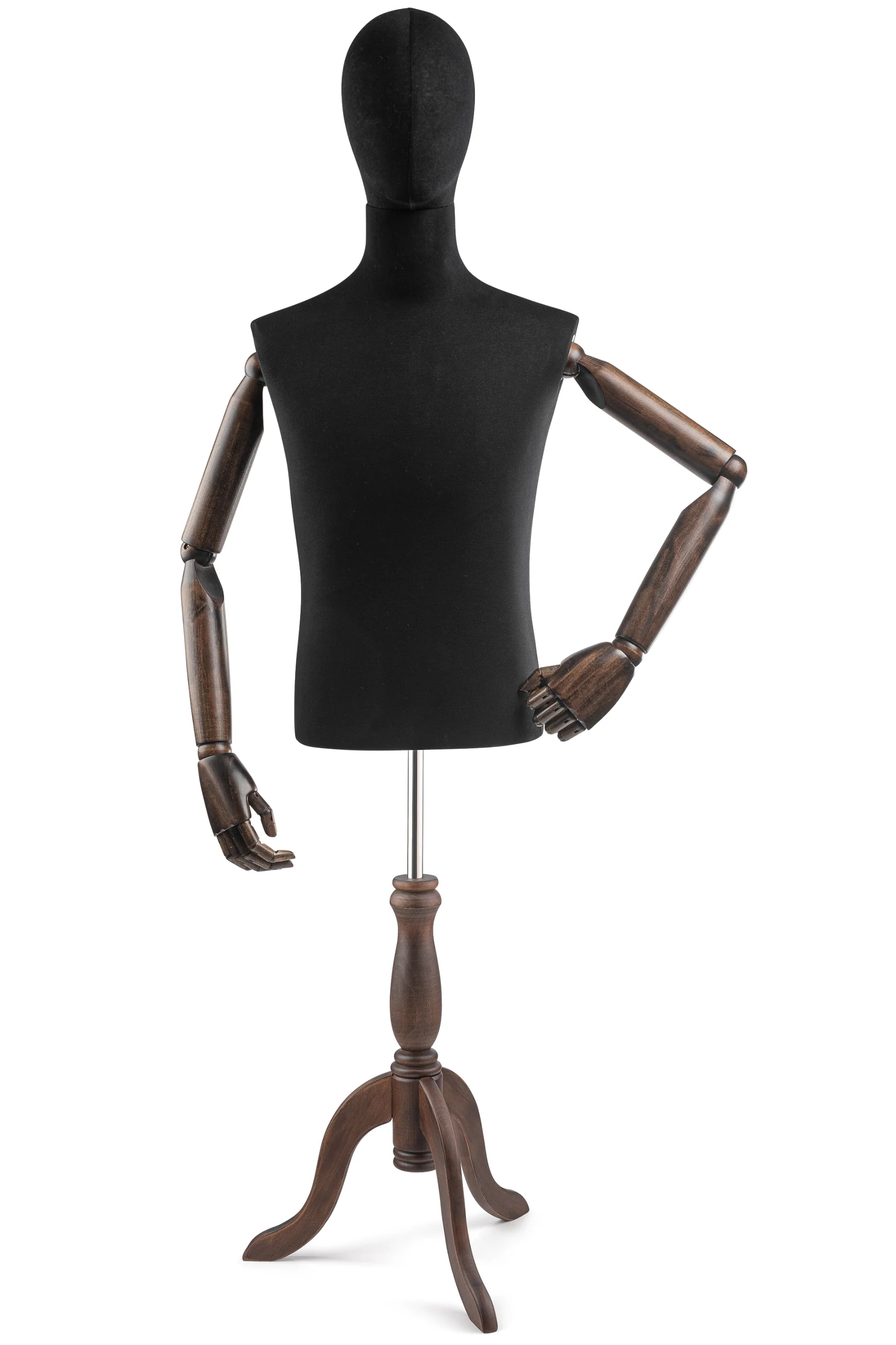 Male Display Dress Form on Wood Tripod Base (Head & Arms Version) - Image 22