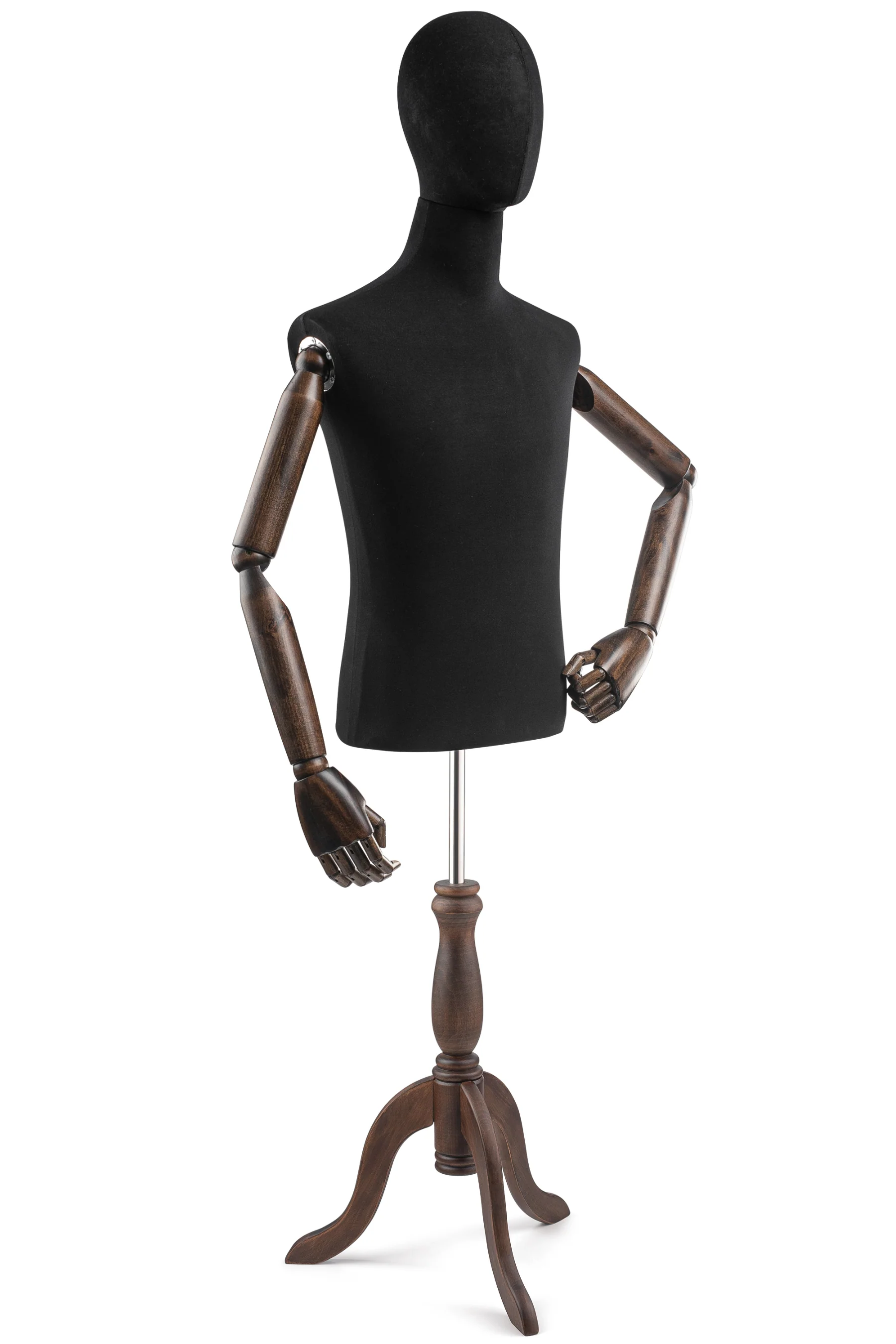 Male Display Dress Form on Wood Tripod Base (Head & Arms Version) - Image 23