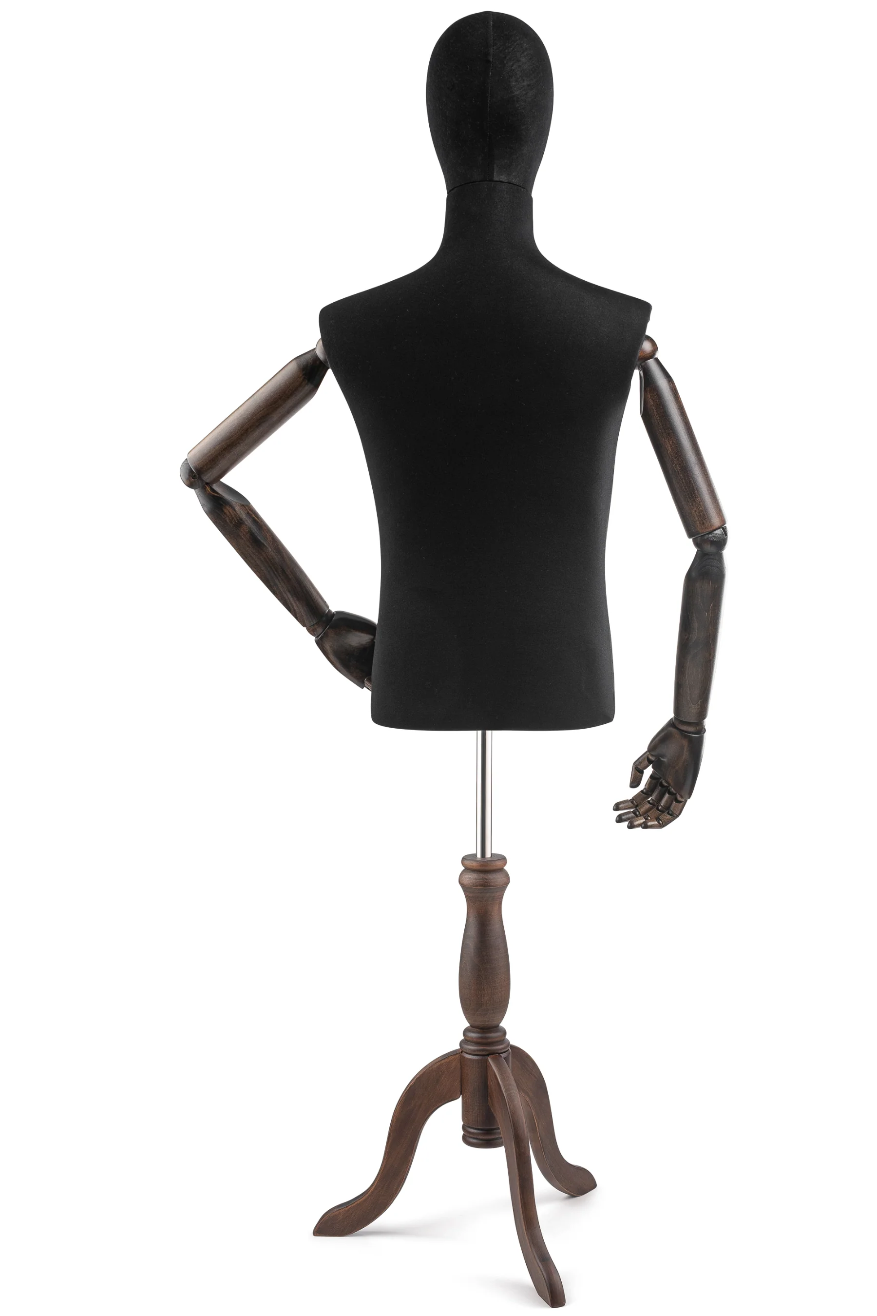 Male Display Dress Form on Wood Tripod Base (Head & Arms Version) - Image 24