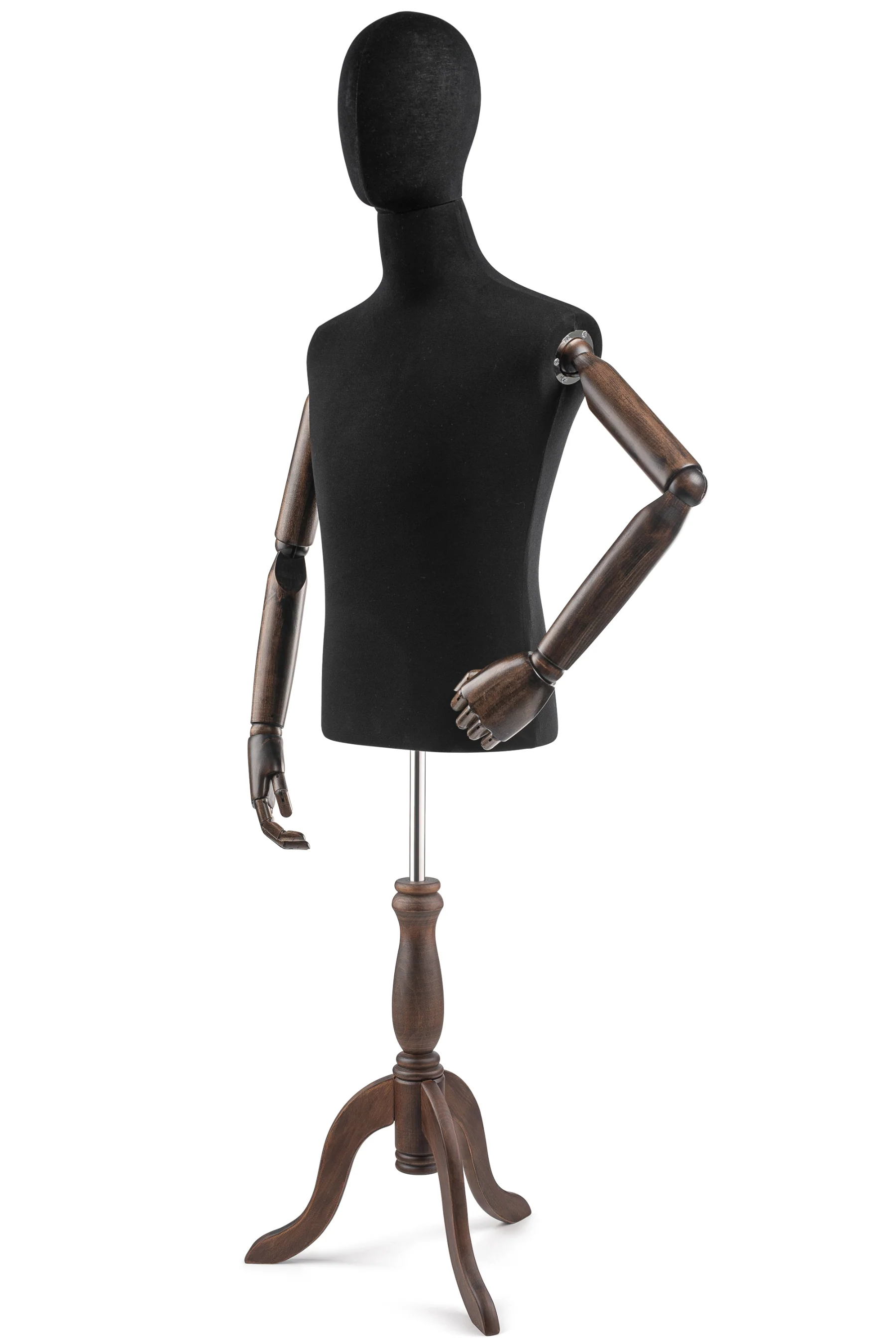 Male Display Dress Form on Wood Tripod Base (Head & Arms Version) - Image 25