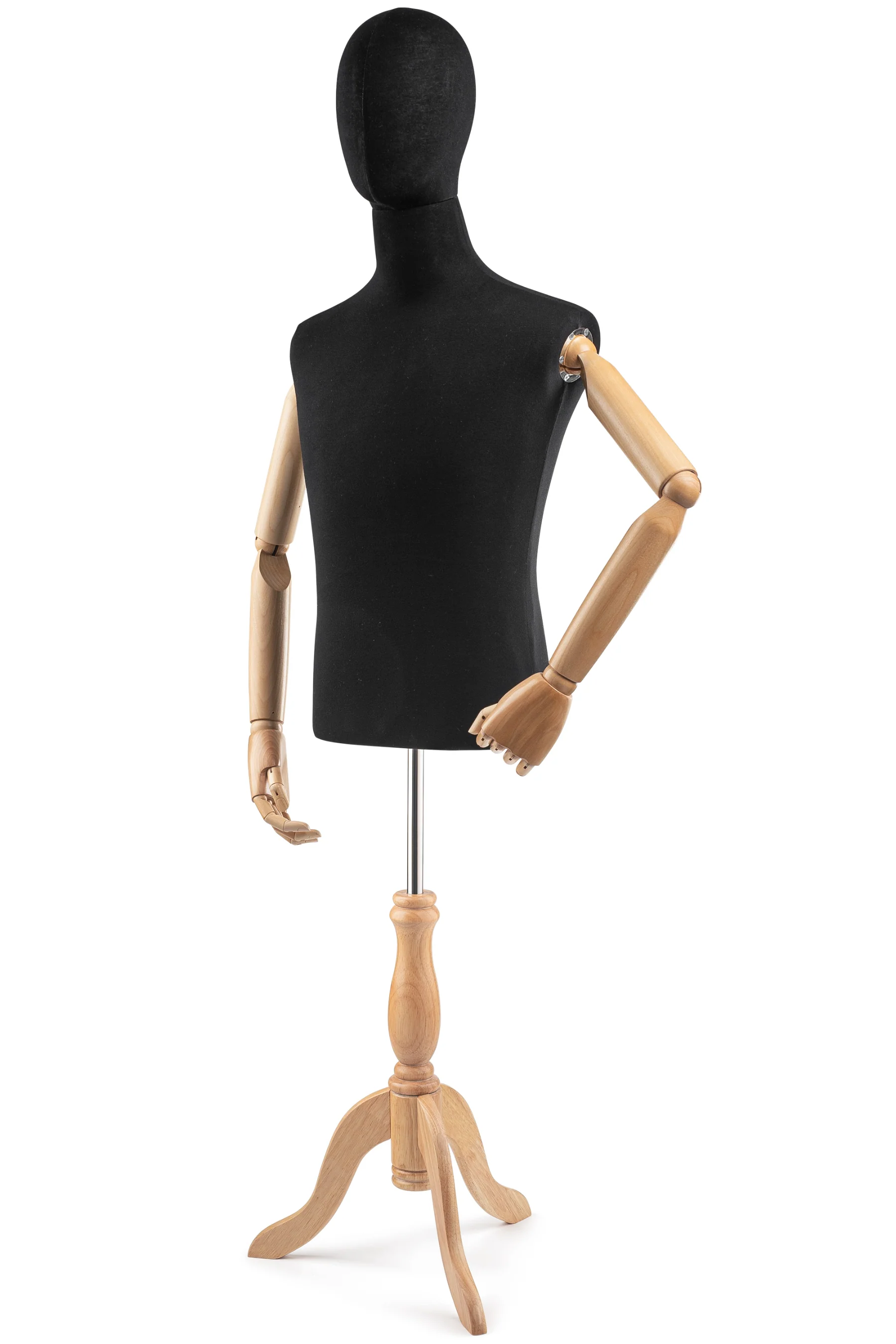 Male Display Dress Form on Wood Tripod Base (Head & Arms Version) - Image 3