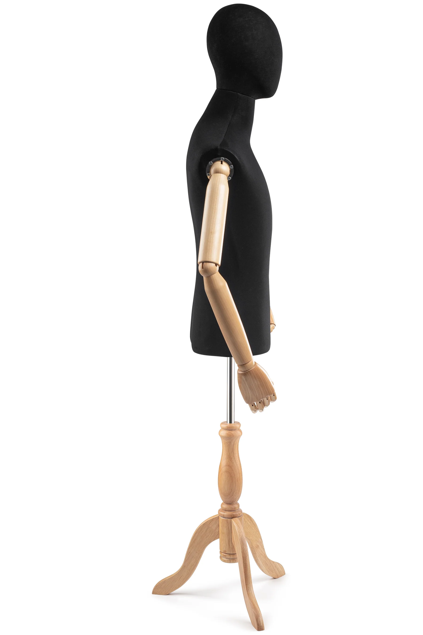 Male Display Dress Form on Wood Tripod Base (Head & Arms Version) - Image 4