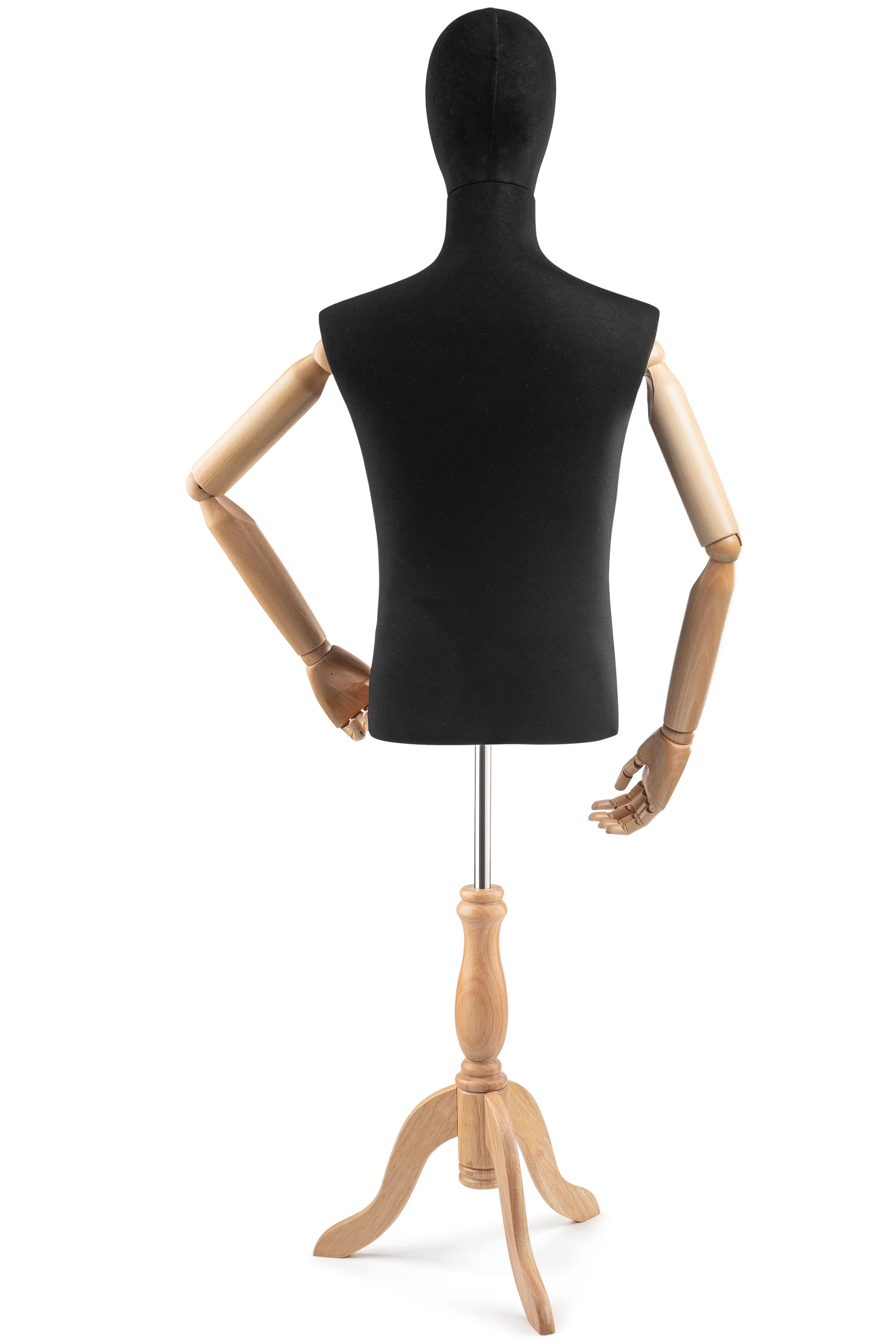Male Display Dress Form on Wood Tripod Base (Head & Arms Version) - Image 5
