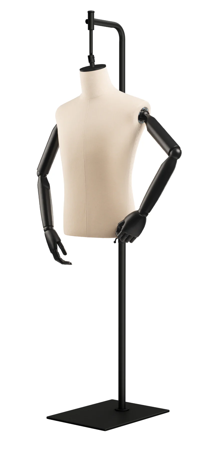 Male Display Dress Form on Metal Hanging Base (Head & Arms Version)