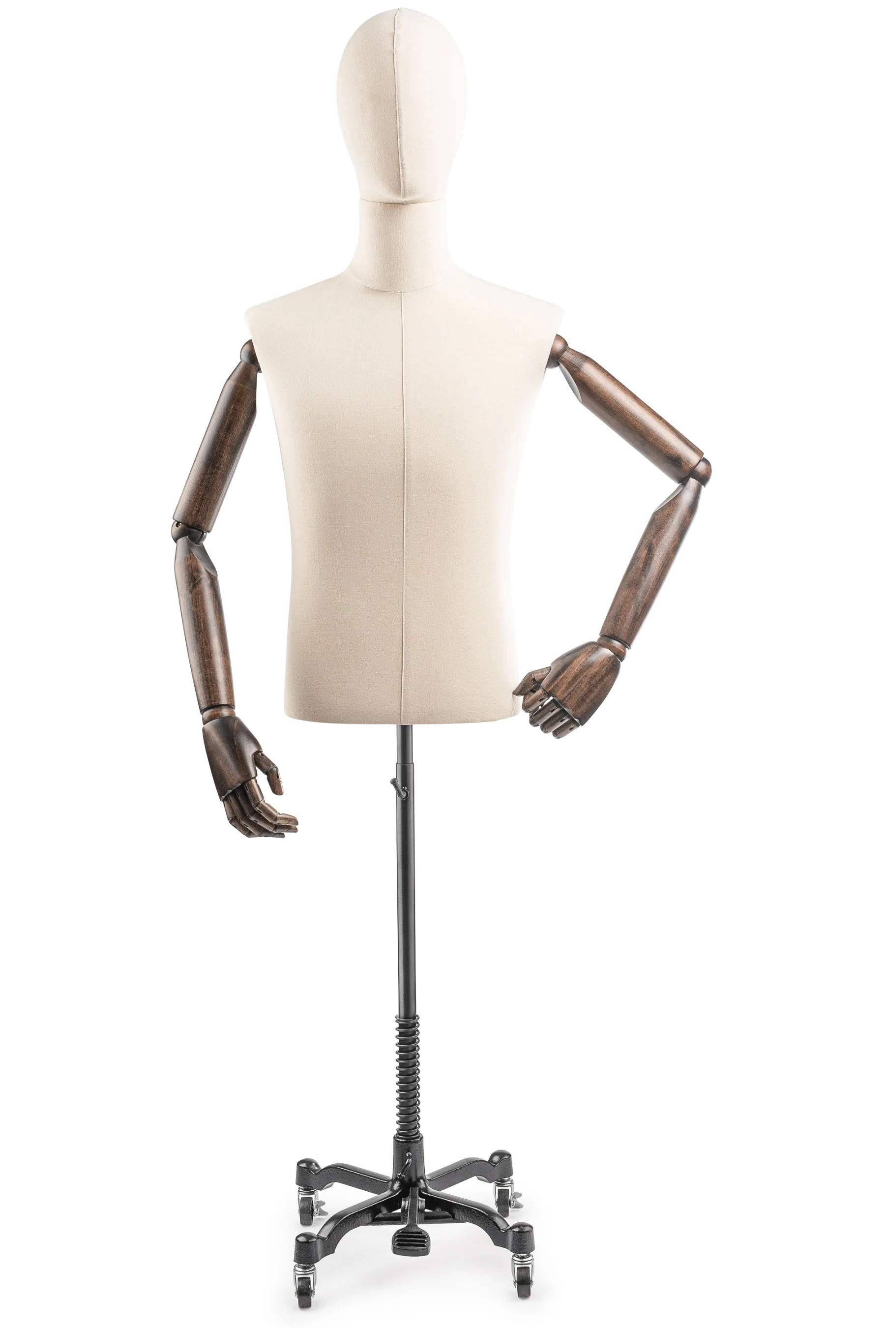 Male Display Dress Form on Metal Rolling Base (Head & Arms Version) - Image 12