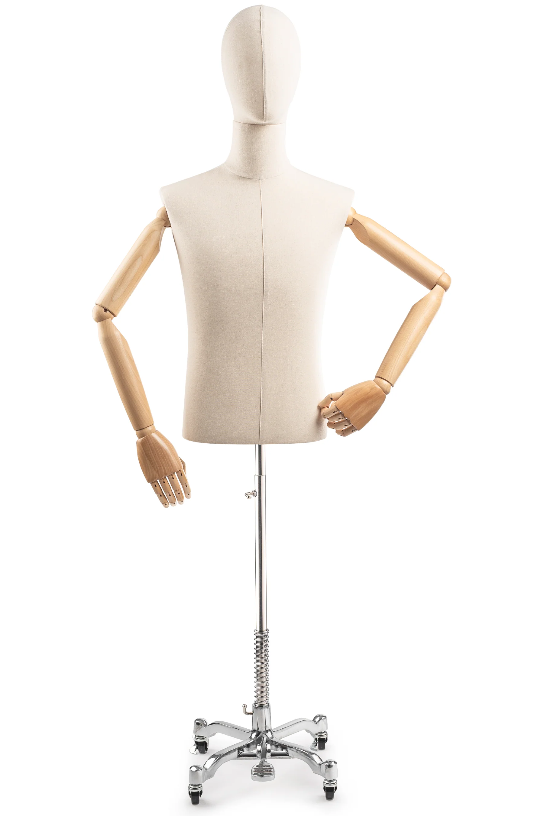 Male Display Dress Form on Metal Rolling Base (Head & Arms Version) - Image 14