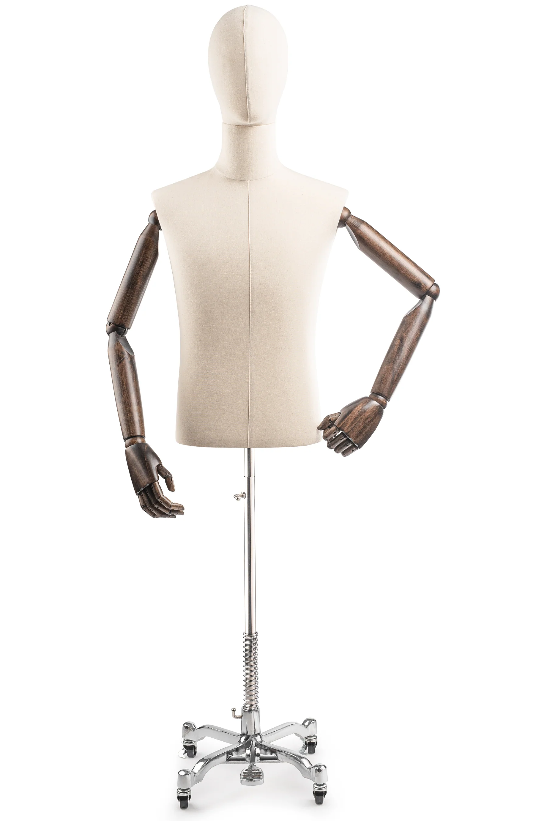Male Display Dress Form on Metal Rolling Base (Head & Arms Version) - Image 17