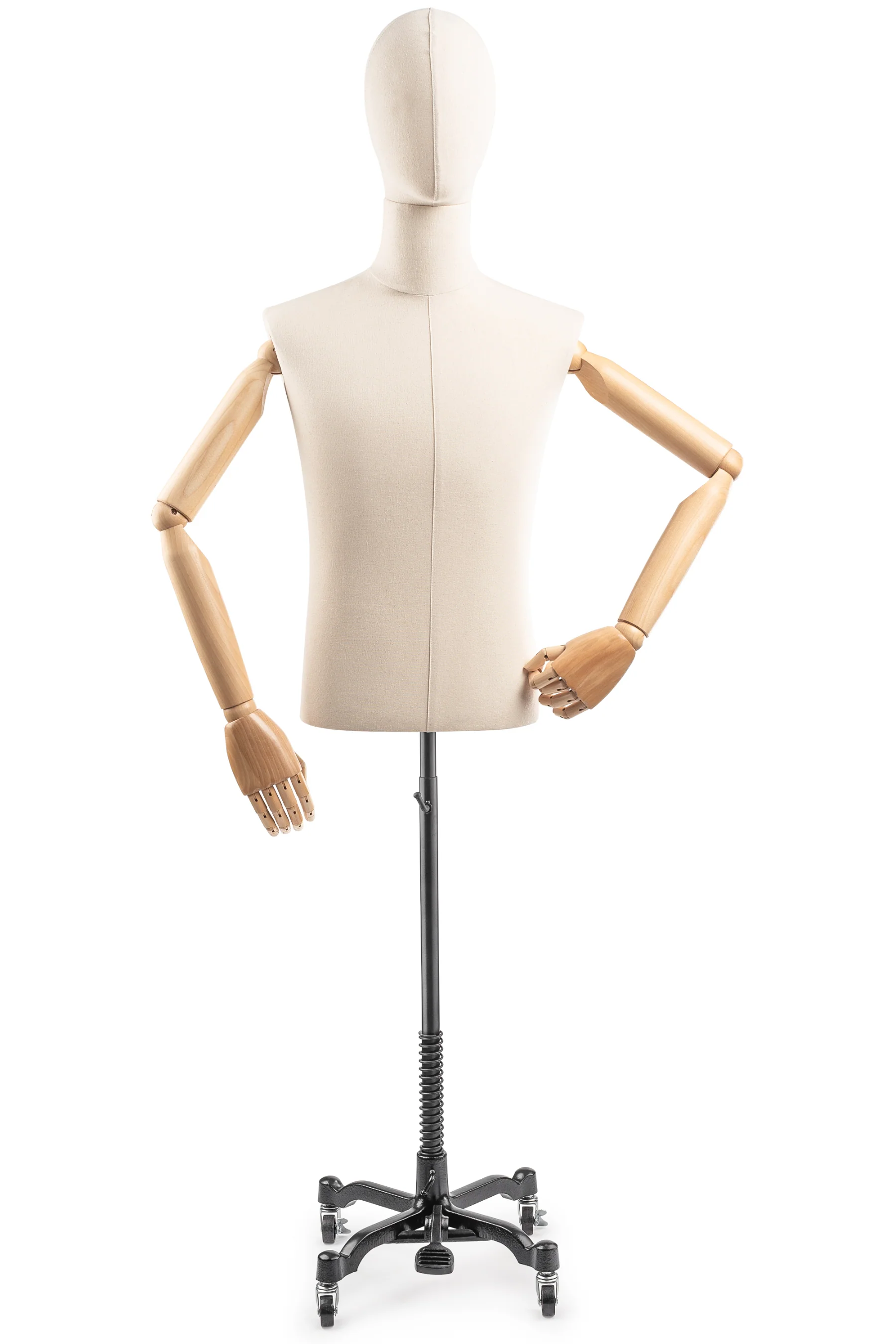 Male Display Dress Form on Metal Rolling Base (Head & Arms Version) - Image 2