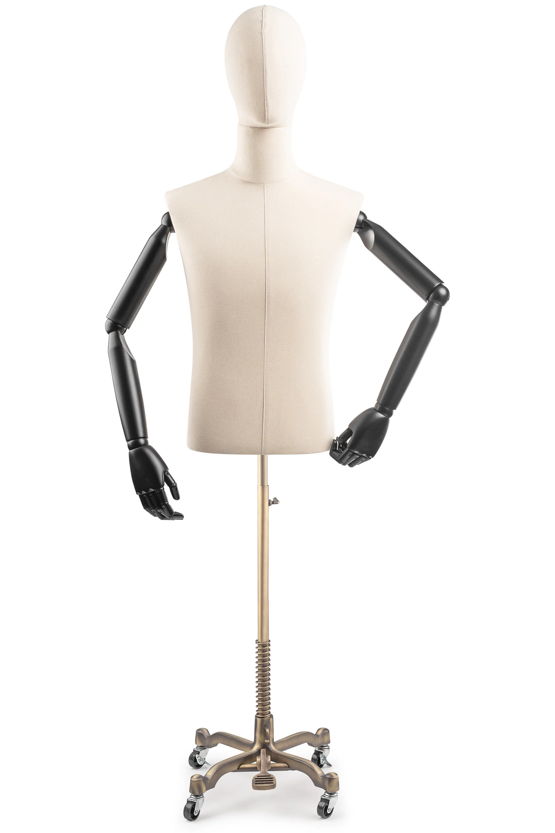 Male Display Dress Form on Metal Rolling Base (Head & Arms Version) - Image 8