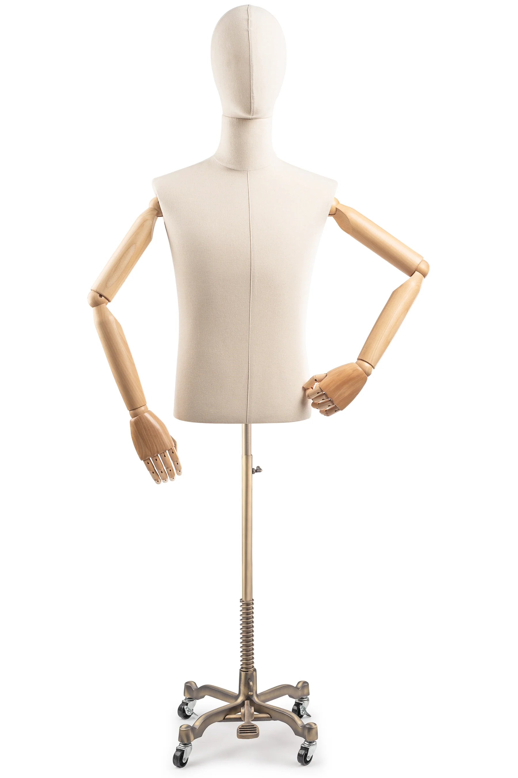 Male Display Dress Form on Metal Rolling Base (Head & Arms Version) - Image 9