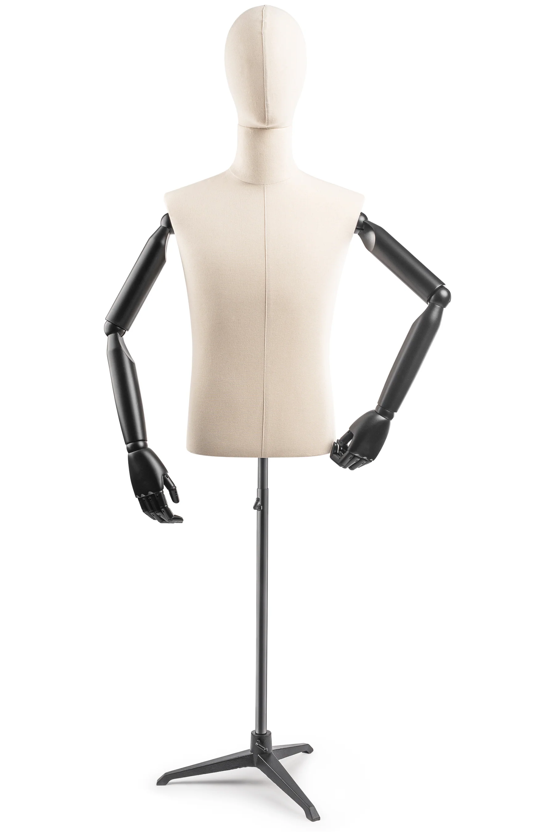 Male Display Dress Form on Metal Tripod Base (Head & Arms Version) - Image 10