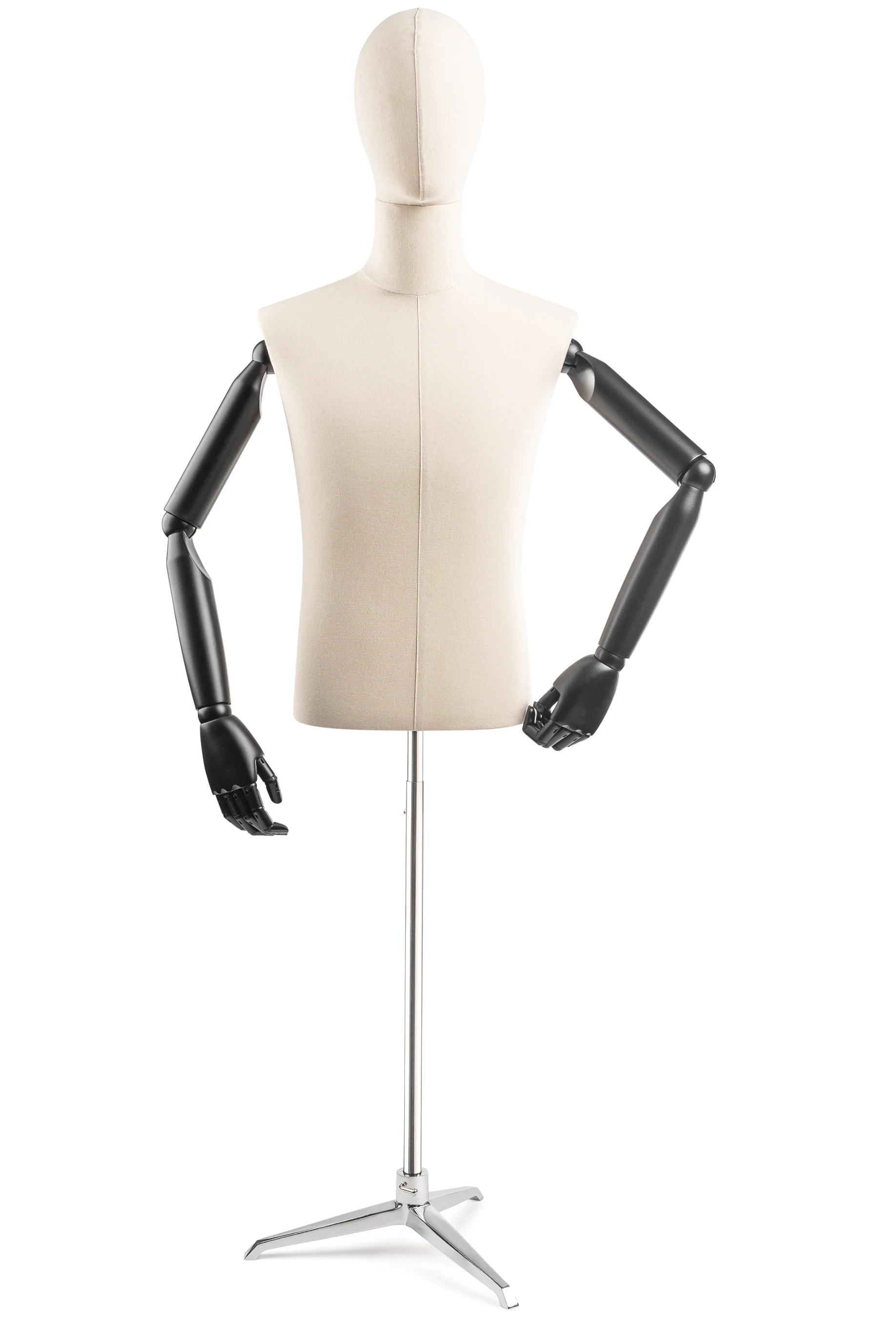 Male Display Dress Form on Metal Tripod Base (Head & Arms Version) - Image 13