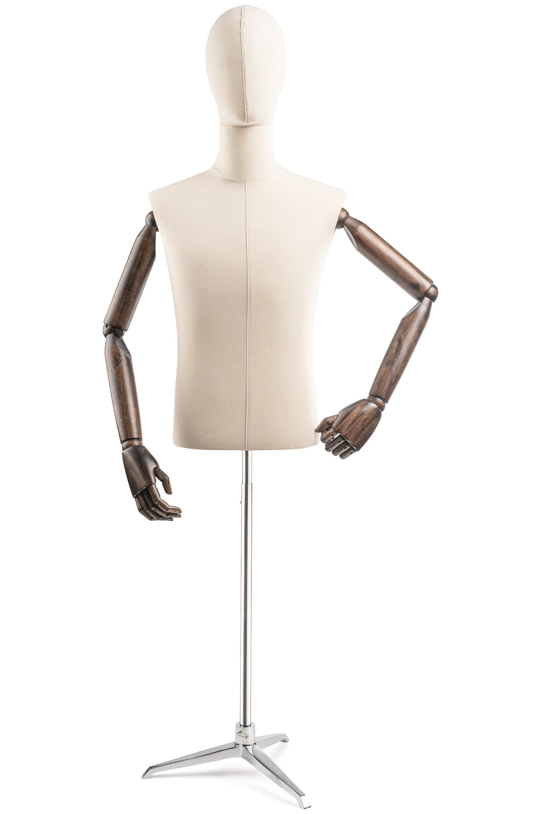 Male Display Dress Form on Metal Tripod Base (Head & Arms Version) - Image 15