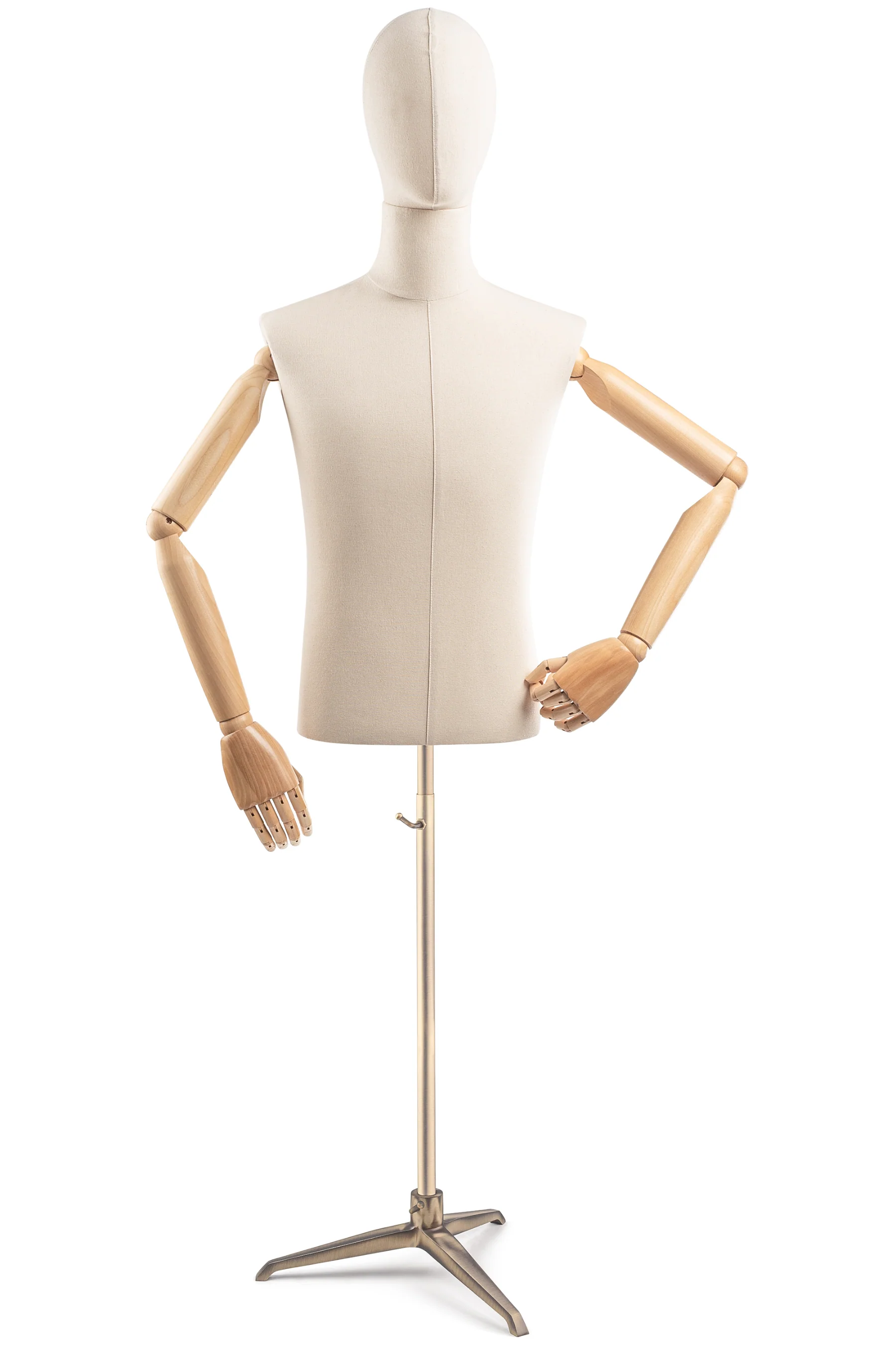 Male Display Dress Form on Metal Tripod Base (Head & Arms Version) - Image 8