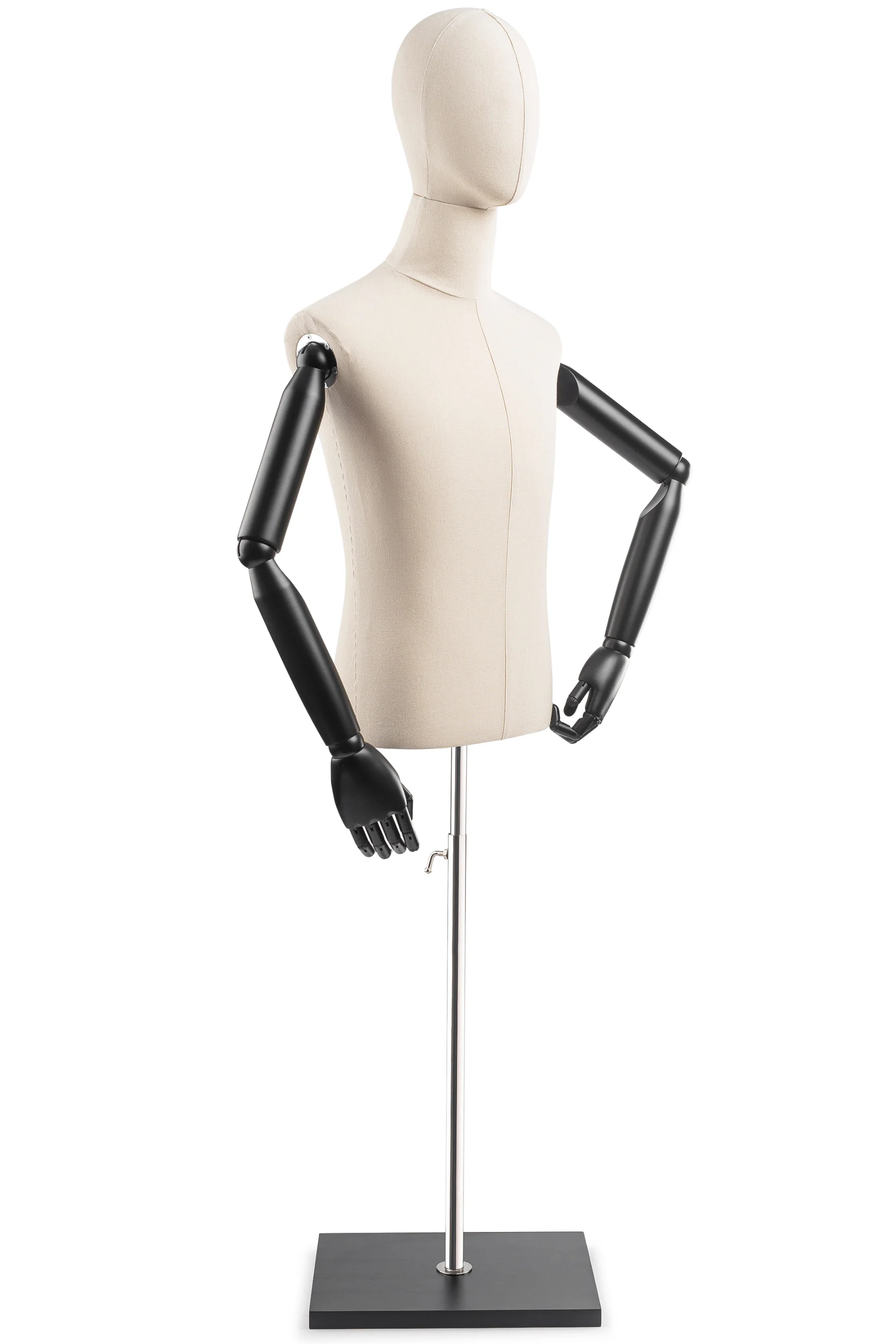 Male Display Dress Form on Wood Flat Base (Head & Arms Version) - Image 13