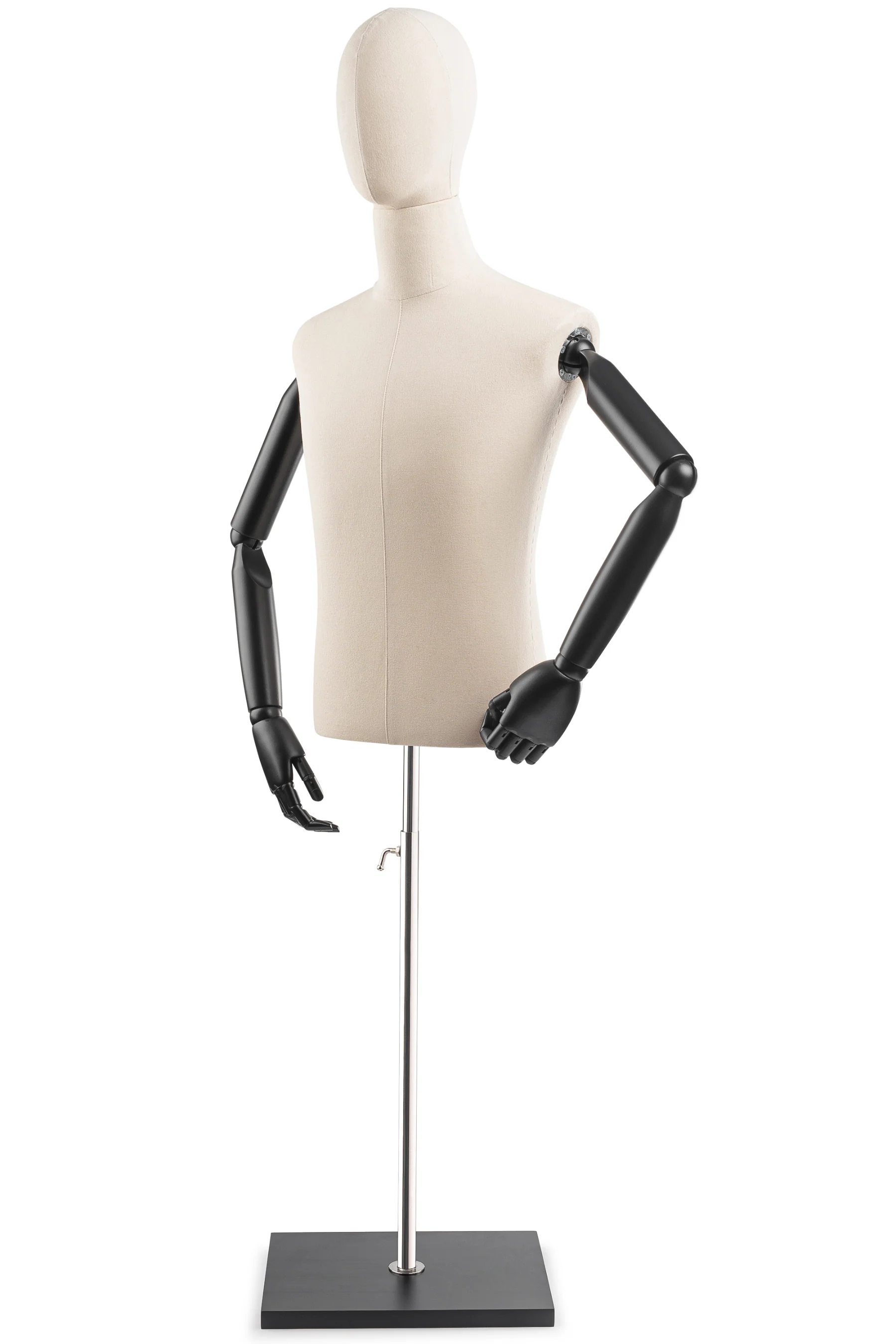 Male Display Dress Form on Wood Flat Base (Head & Arms Version) - Image 14