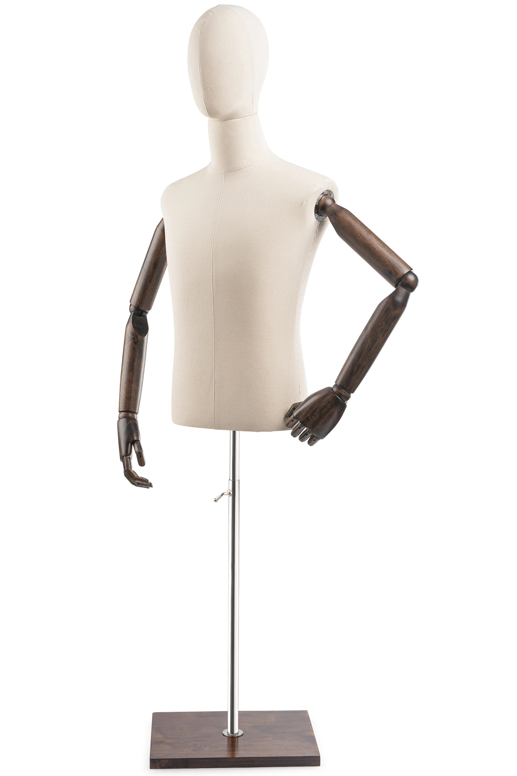 Male Display Dress Form on Wood Flat Base (Head & Arms Version) - Image 23