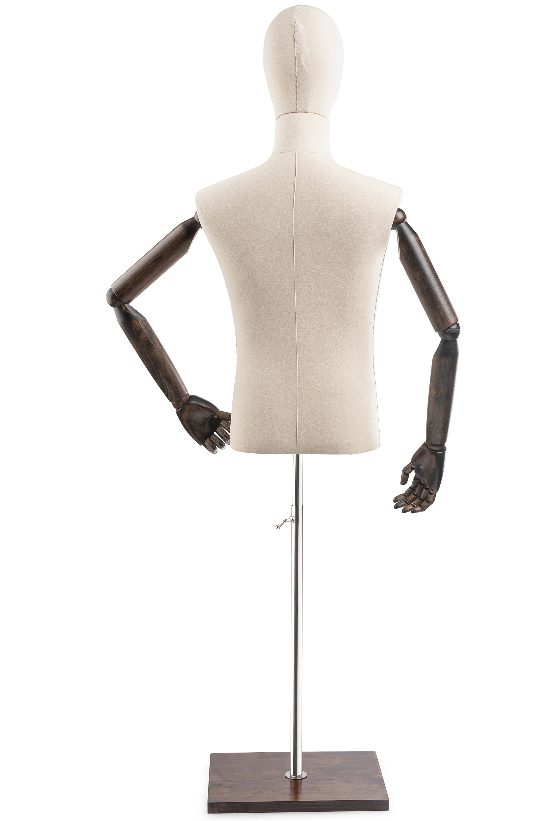 Male Display Dress Form on Wood Flat Base (Head & Arms Version) - Image 25