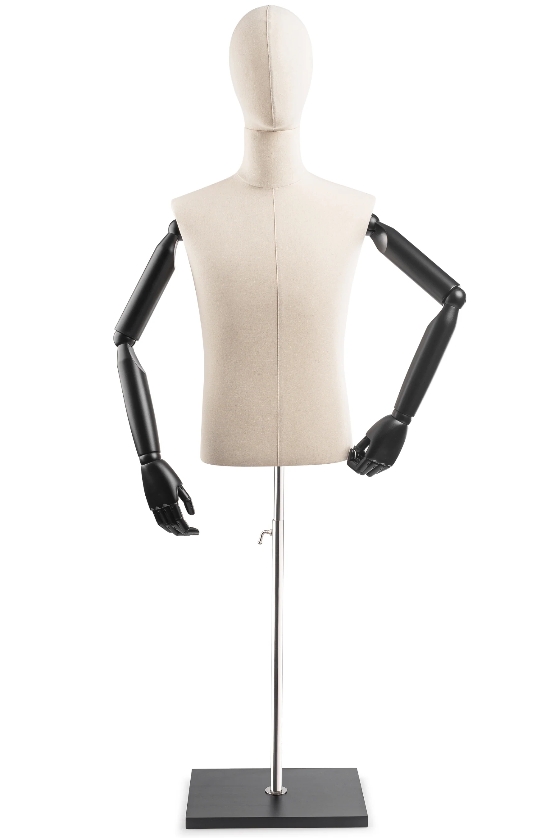 Male Display Dress Form on Wood Flat Base (Head & Arms Version) - Image 9
