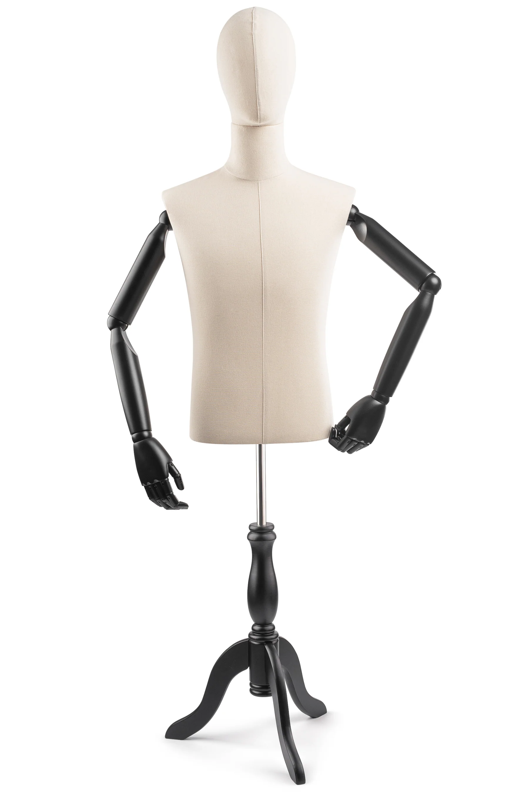 Male Display Dress Form on Wood Tripod Base (Head & Arms Version) - Image 10
