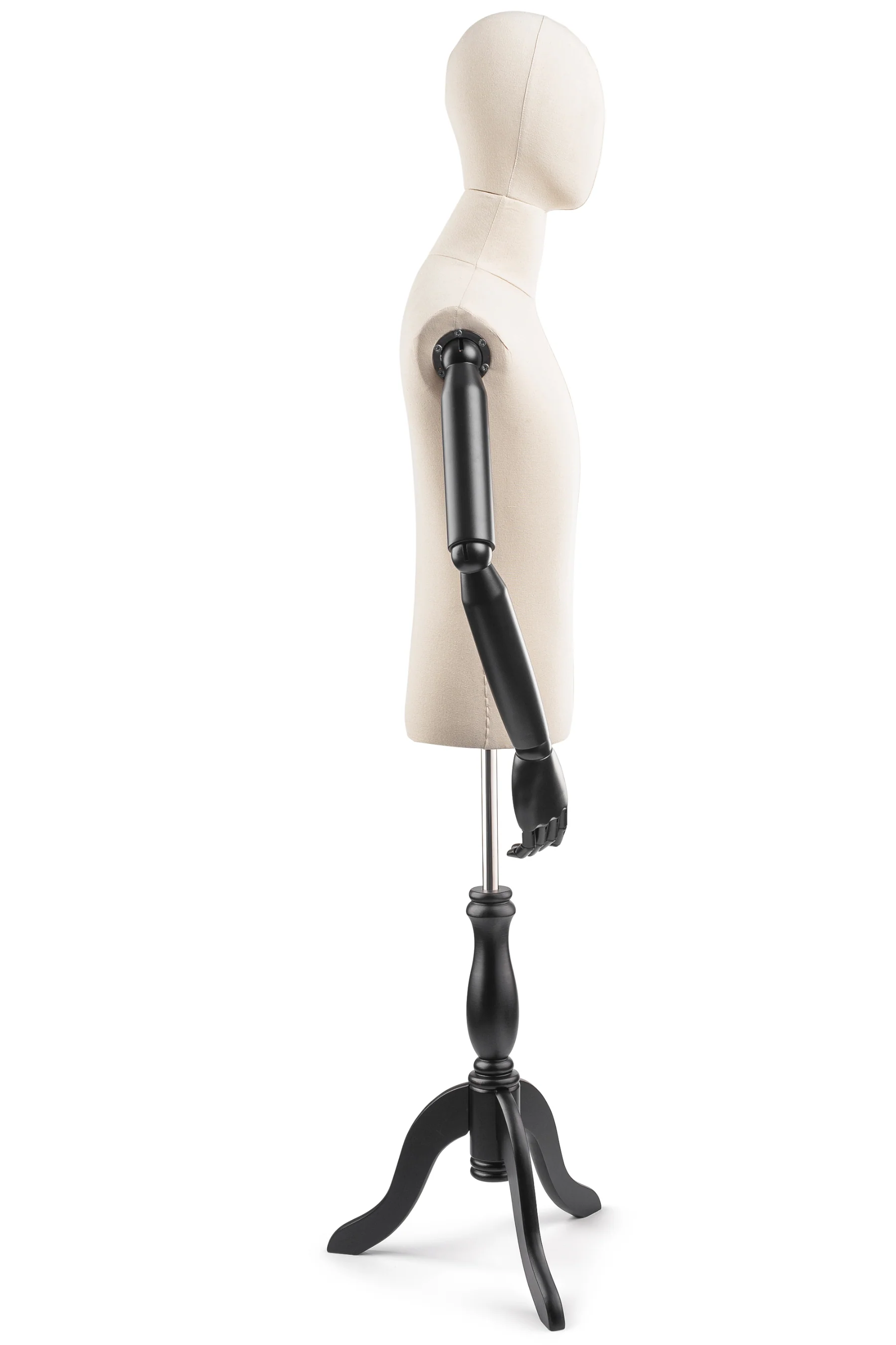 Male Display Dress Form on Wood Tripod Base (Head & Arms Version) - Image 13