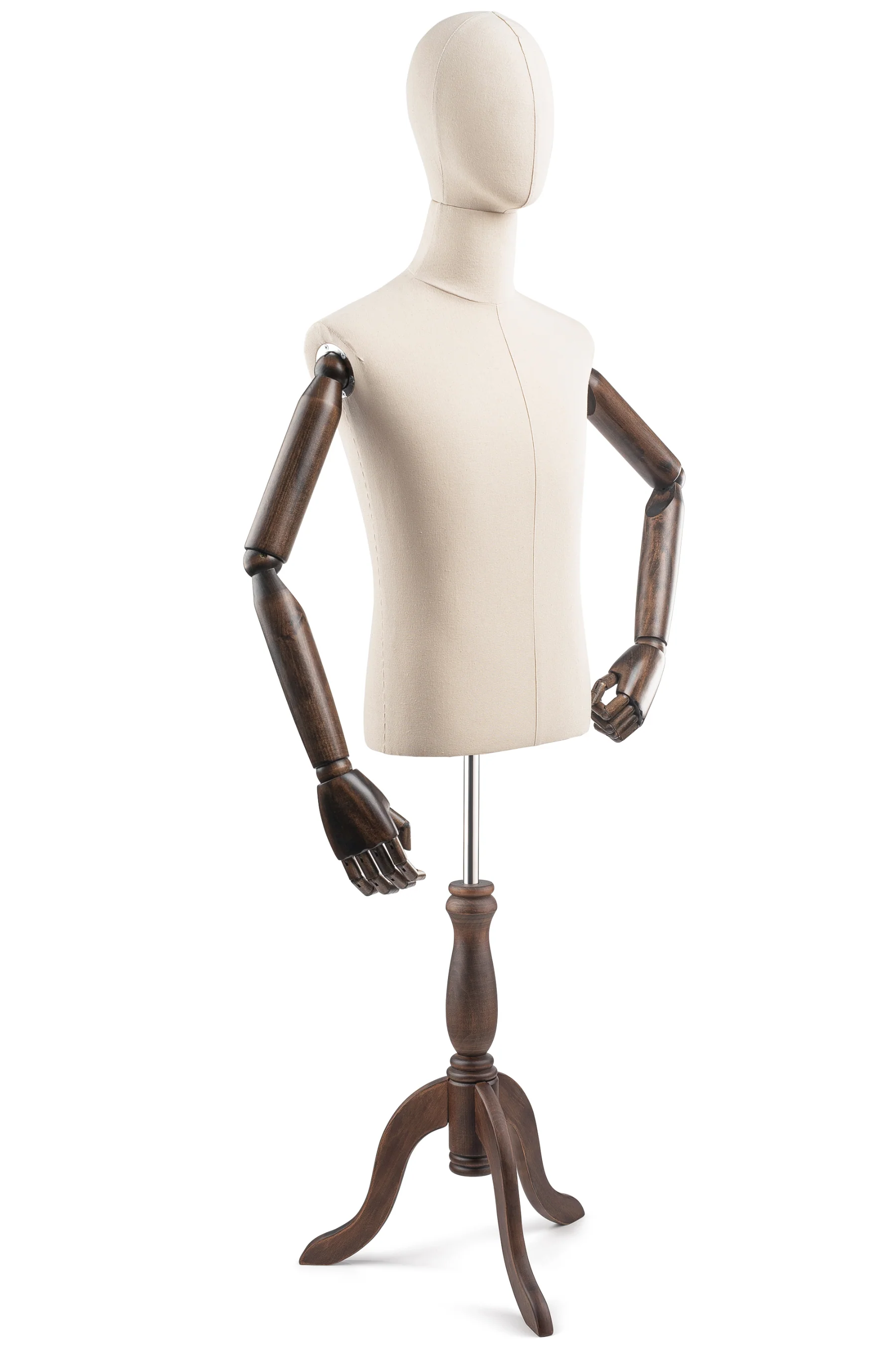 Male Display Dress Form on Wood Tripod Base (Head & Arms Version) - Image 20