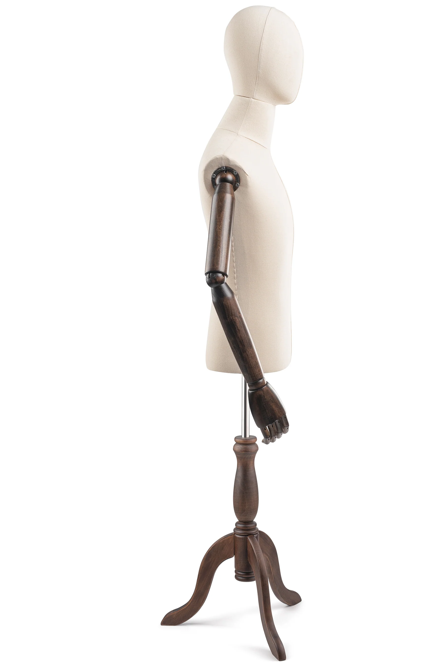 Male Display Dress Form on Wood Tripod Base (Head & Arms Version) - Image 21