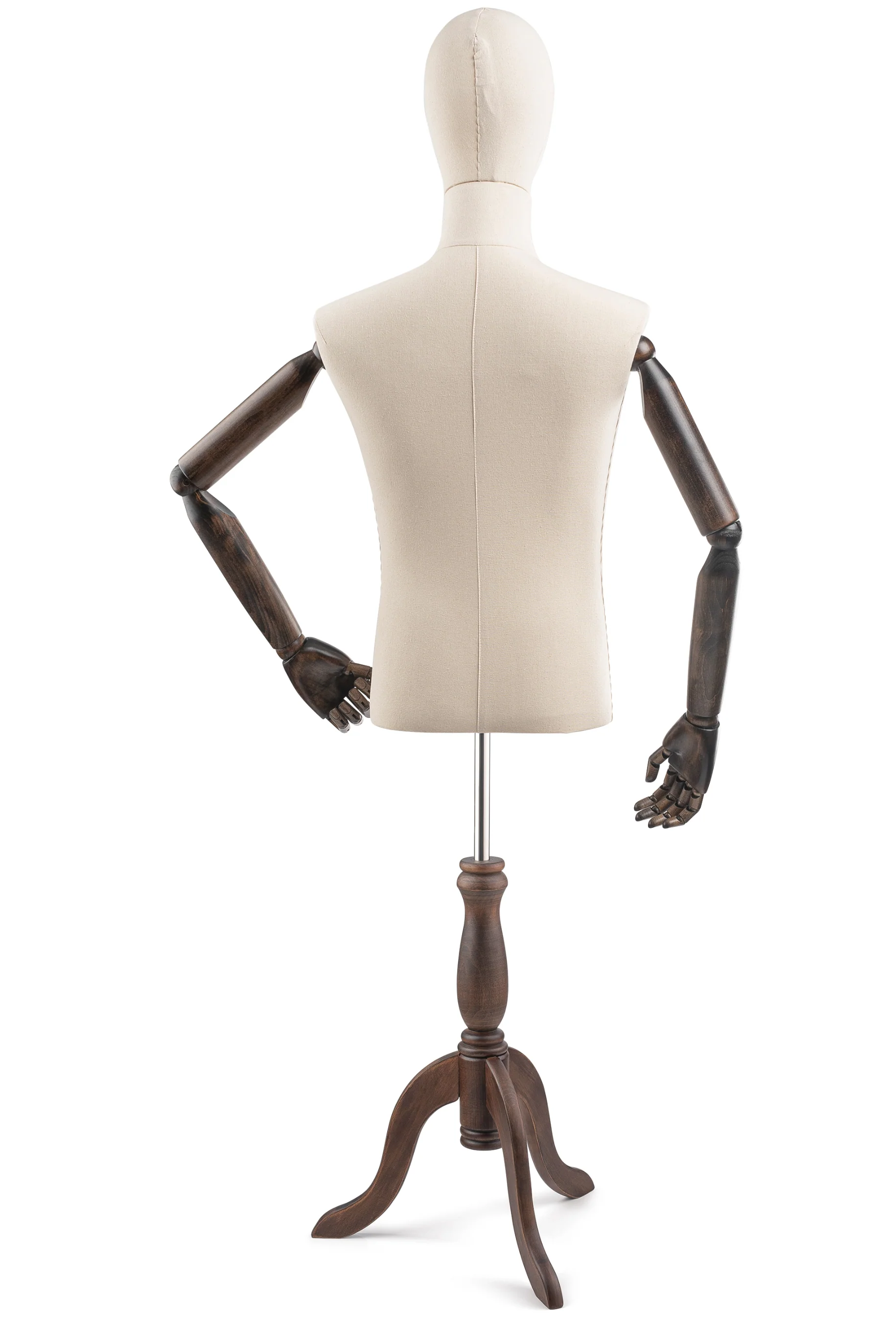 Male Display Dress Form on Wood Tripod Base (Head & Arms Version) - Image 22